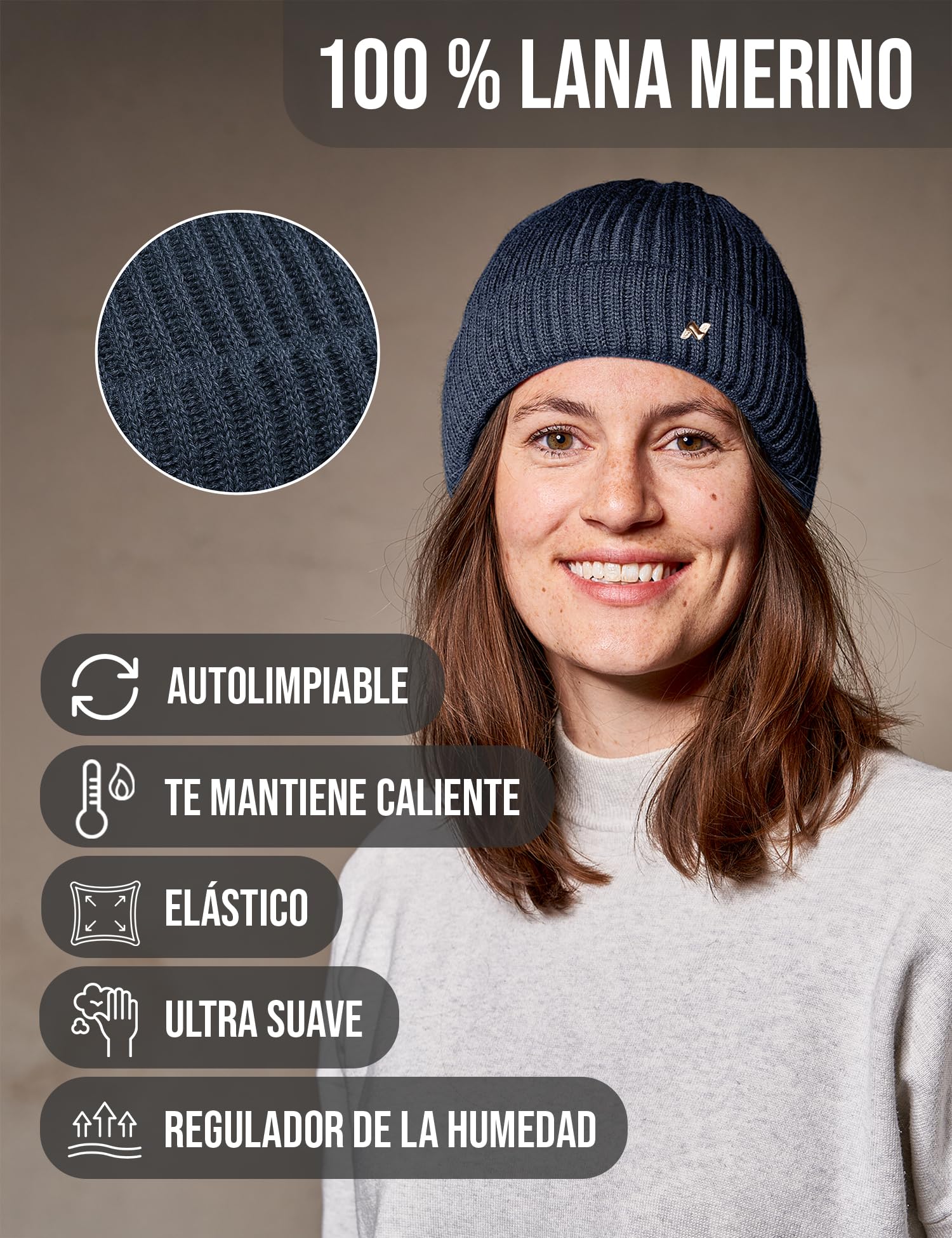 NYTTED® Gorro de Lana Merino Hombre y Mujer | 100% Lana Merino | Gorro de Invierno Cálido, Suave y Elástico | Gorro Punto Unisex | Made in Europe