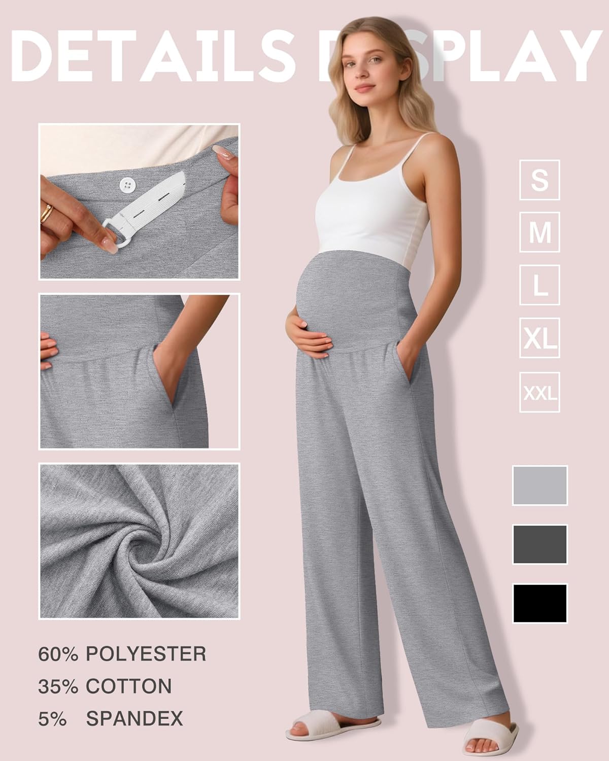 3 Pack Women's Maternity Pants Loose Wide Leg Pregnancy Sweatpants Over The Belly Lounge Pants Pajama with Pockets - Image 2