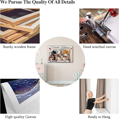 Miniatura 4 de Arte de pared de cocina de granja, imagen de letreros de cocina dulce, pintura enmarcada de flores de colibrí, impresiones en lienzo de cocina