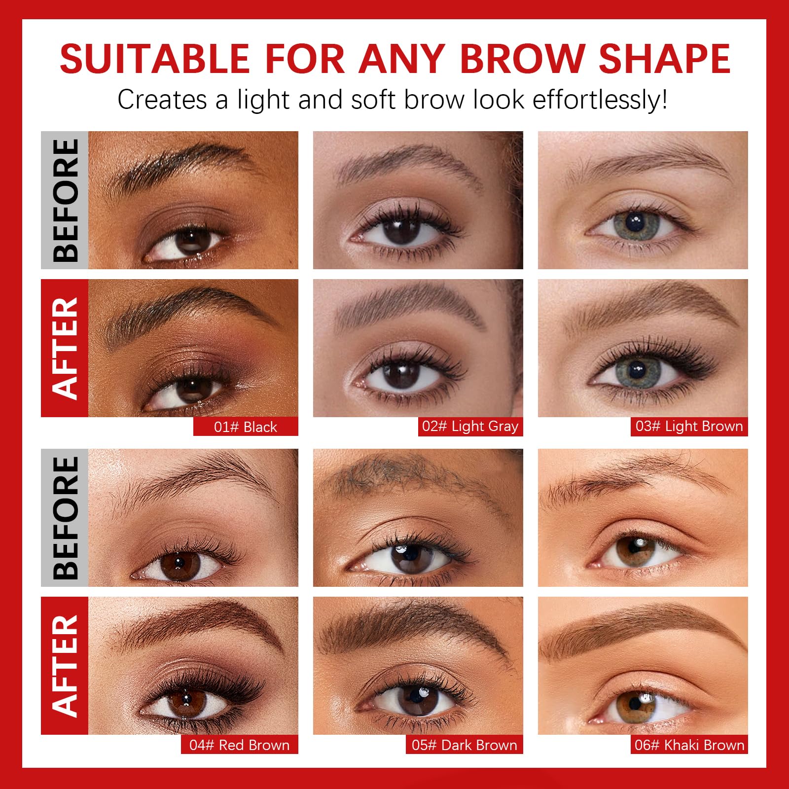 Browcharm Microblading-Augenbrauenstift, 0,1 mm ultrafeine Spitze, 3-in-1 wasserdichter Augenbrauenstift, mit Augenbrauenpuder und Augenbrauenpinsel, haarähnliche Striche, Formen, füllt