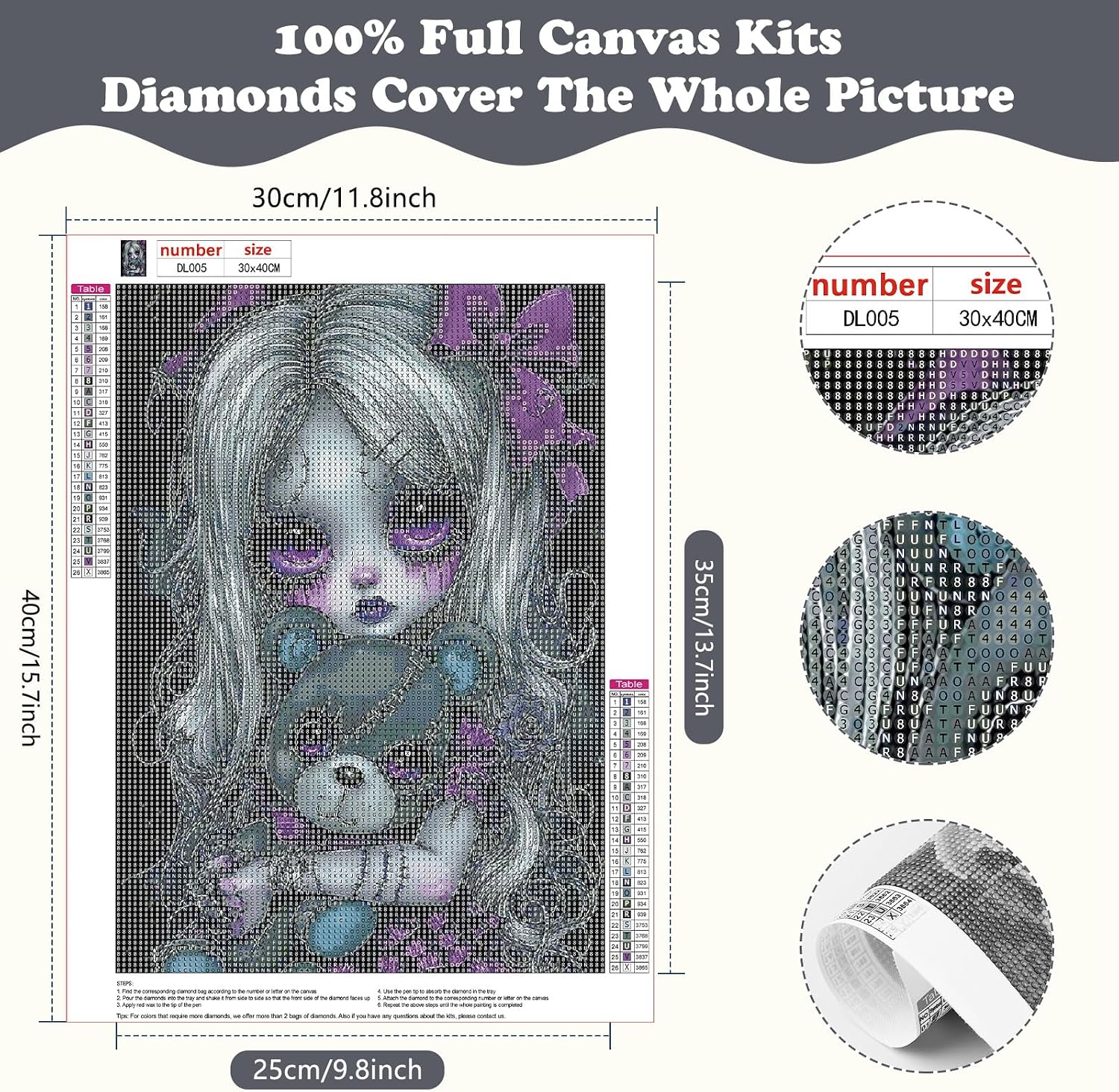 SENQAO Gothic Diamond Painting Kits for Adults, DIY Round Full Drill Diamond Dot, 5D Bear Horror Doll Diamond Art kKits for Beginners, Crystal Art Gem Art for Home Decor 12x16inch image 2