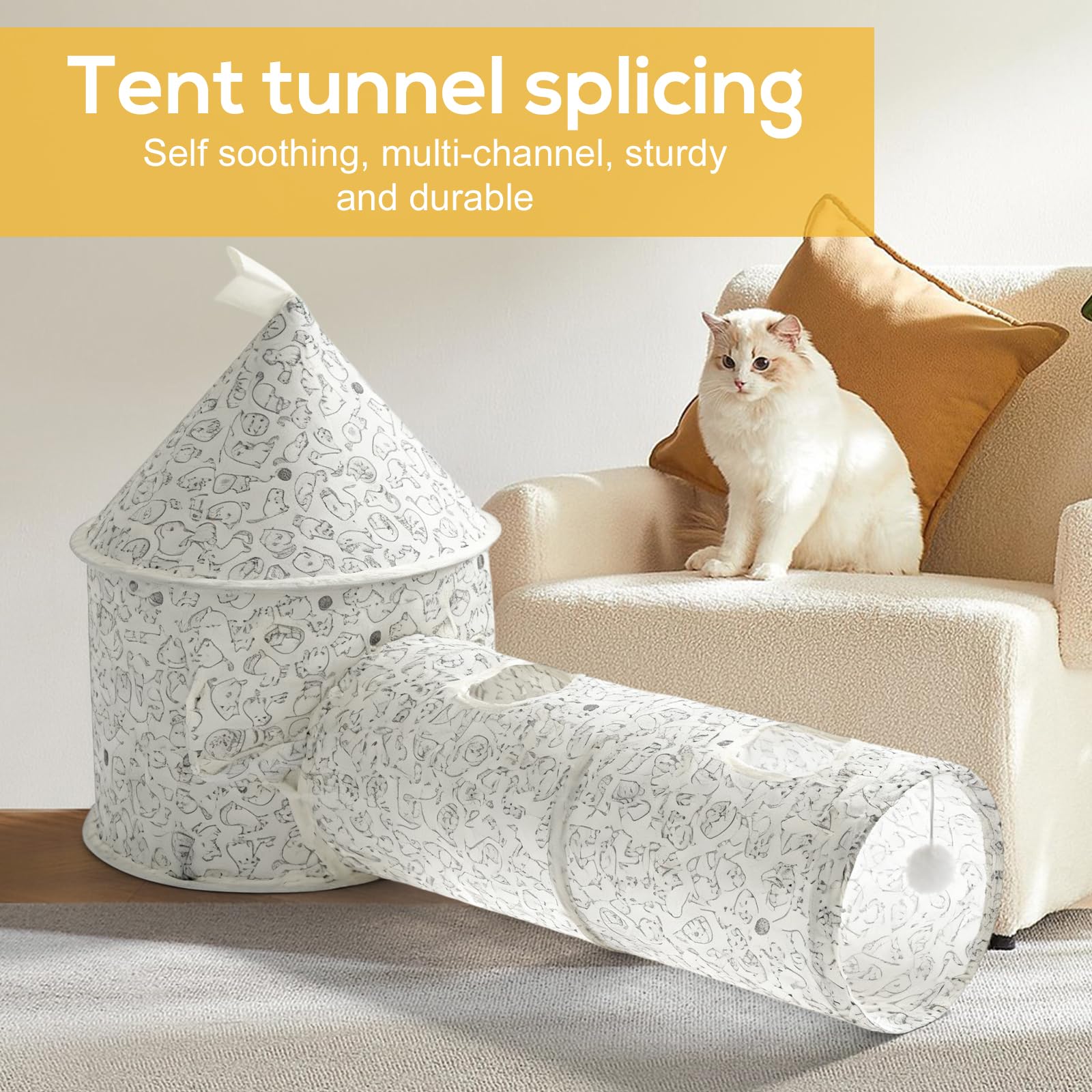 Tunnel Per Gatti 3 In 1,Tunnel Giocattolo Per Gatti Con Palla Appesa,Tunnel Tubo Gatto,Cat Tunnel Tube Per Gatti E Cuccioli,Animali Domestici,Pieghevole,Gattini, 25×94CM+45×64CM