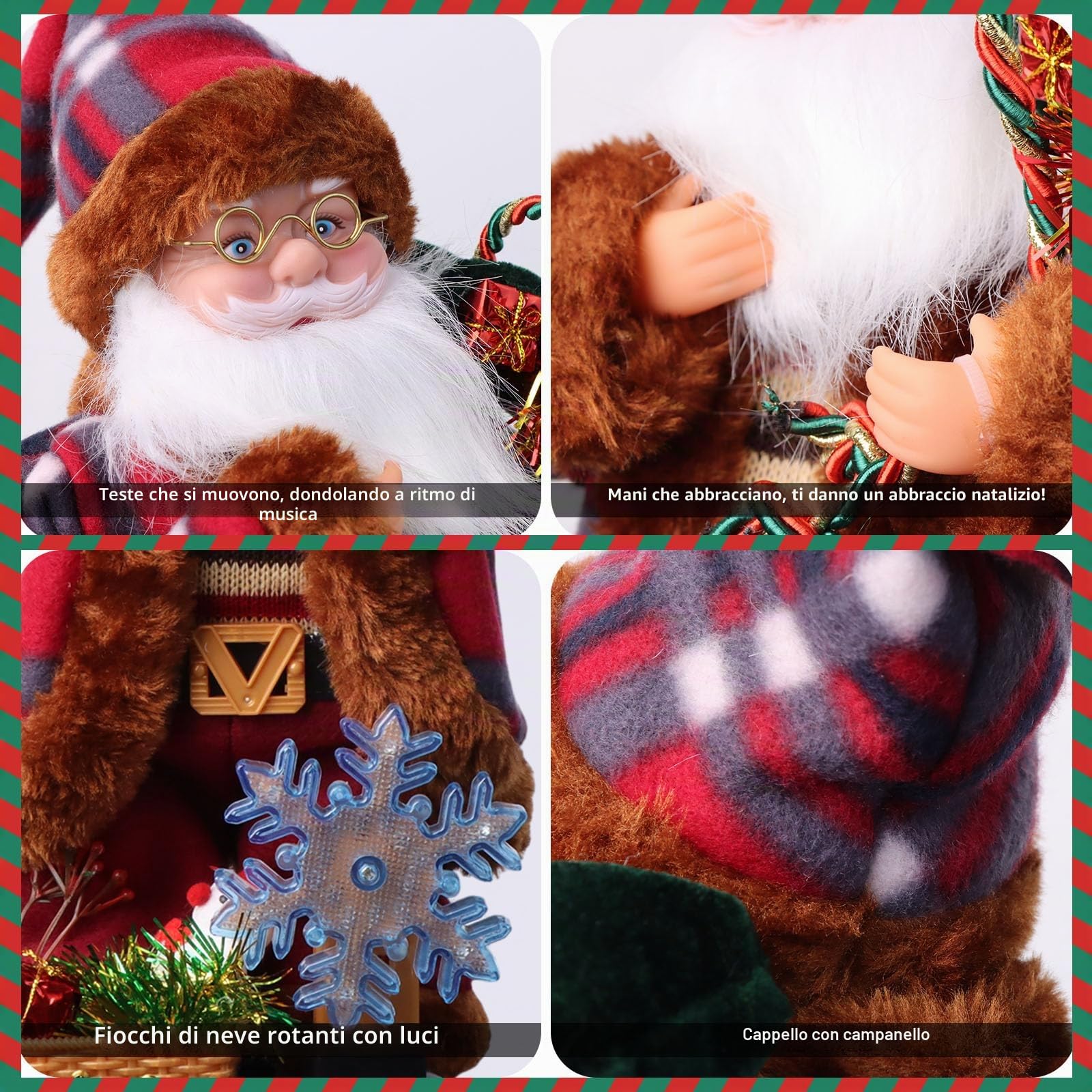 Suewidfay Figura di Babbo Natale Cantante e Danzante in Piedi, 35 CM /14 pollici bambola di Babbo Natale in movimento Padre Natale con musica e luci ornamenti natalizi decorazioni natalizie