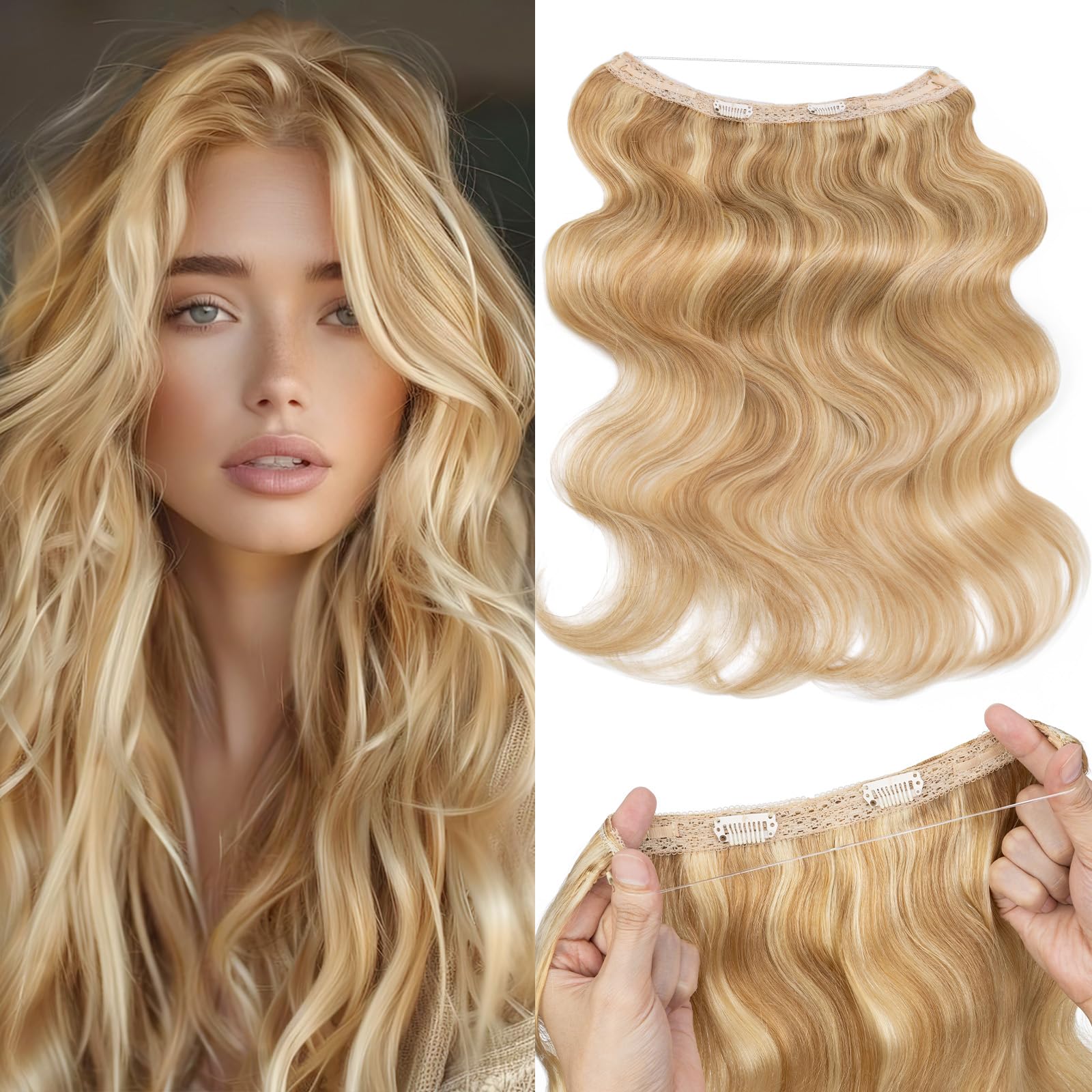 Amazon.com : Halo Hair Extensions Real Human Hair,Prokyvity Halo Hair ...