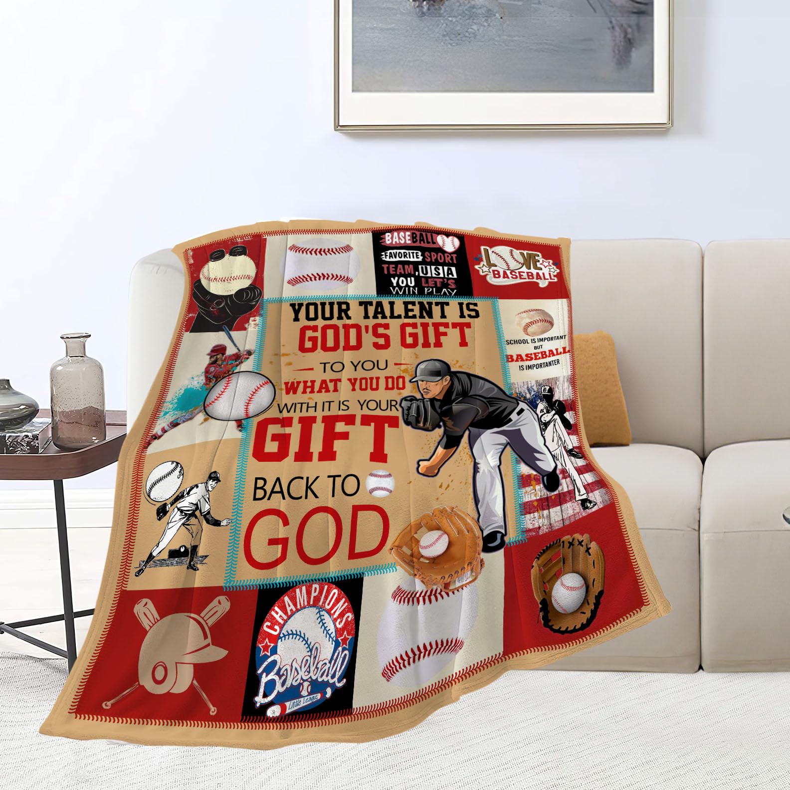 Baseball Gifts: Cozy Fleece Flannel Blanket, Soft Warm Plush, Lightweight, 50"X60" for Couch, Sofa, Bed - Baseball Decor, Gift for Boys, Teens, Kids — image 1