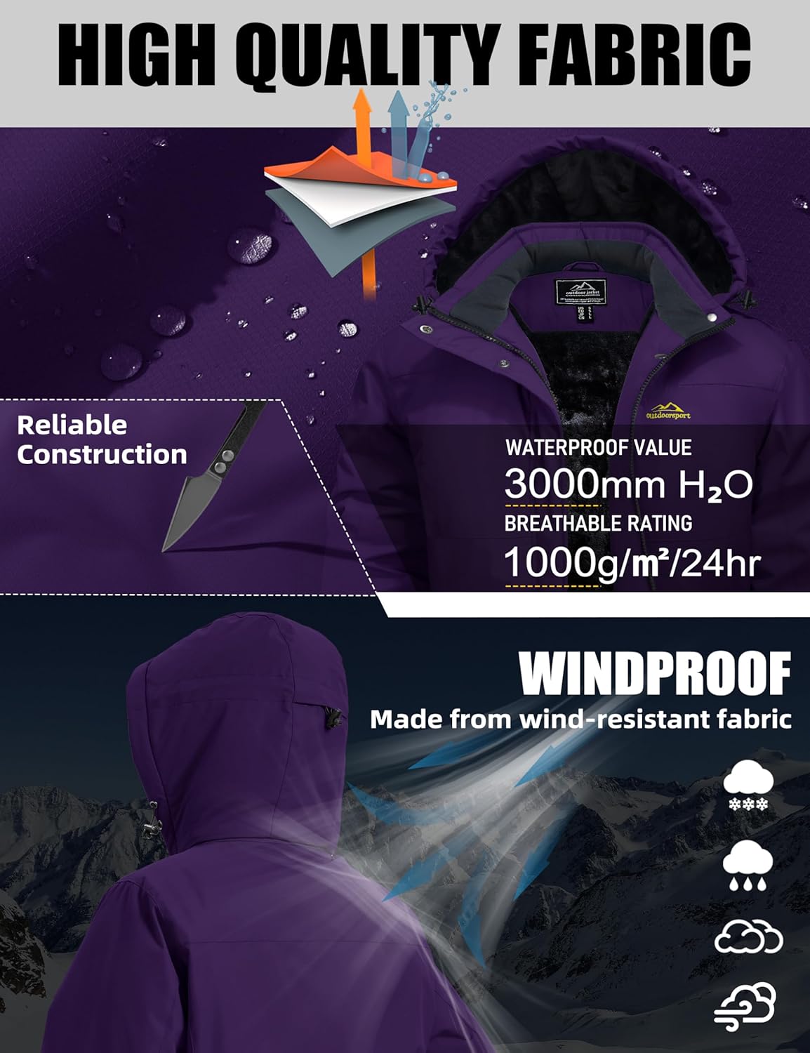 MAGCOMSEN Women's Winter Coat Ski Snow Jacket Fleece Lined Warm Waterproof Insulated Skiing Windbreaker Jacket with Hood - Image 5
