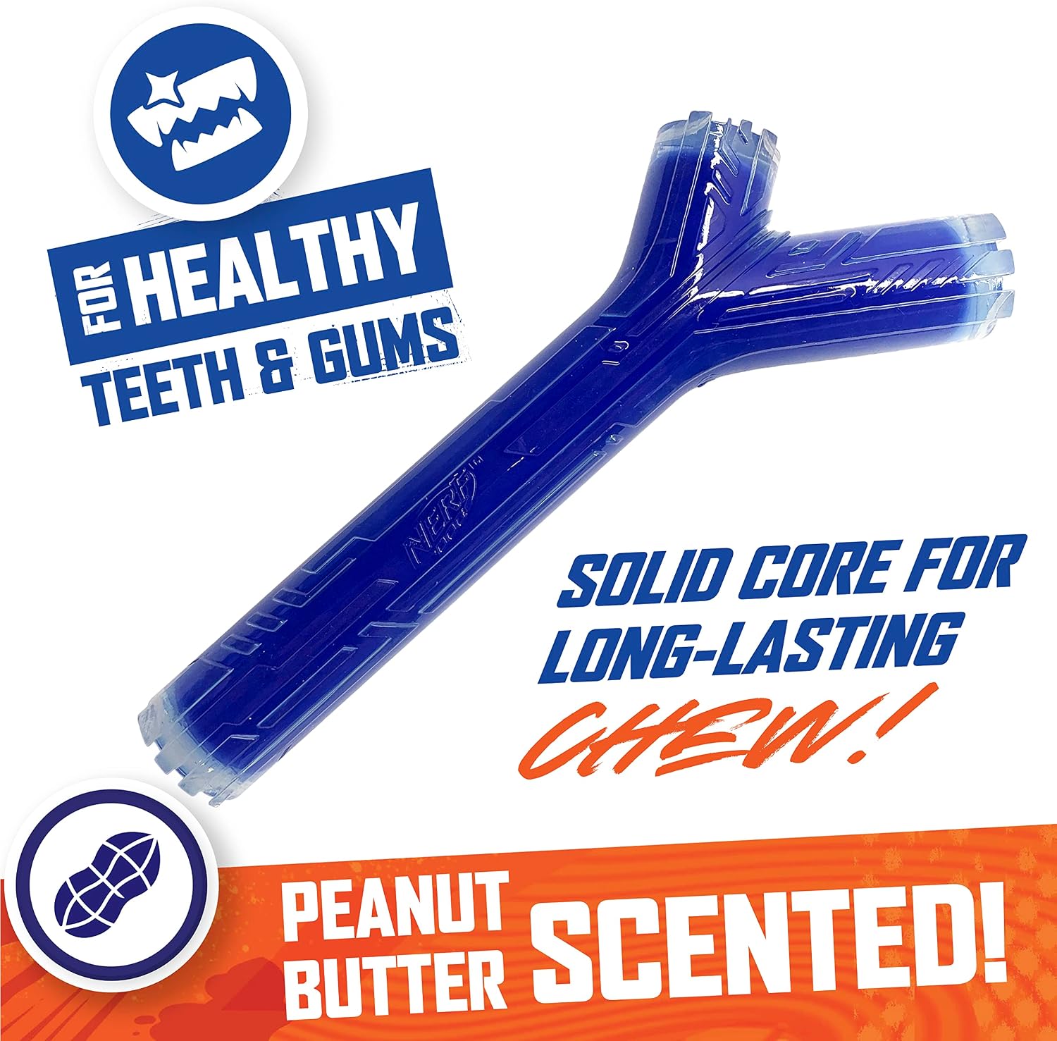 Nerf Dog 10in TPR/PP Scented Peanut Butter SuperScent Stick Solid Core -Clear/Blue, (NF-7133)
