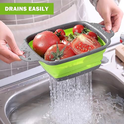 Miniatura 5 de 3 coladores plegables de silicona, colador plegable KEKIMO con 9.5 pulgadas, 11.4 pulgadas y 13.8 pulgadas, ideal para drenar pasta, verduras y