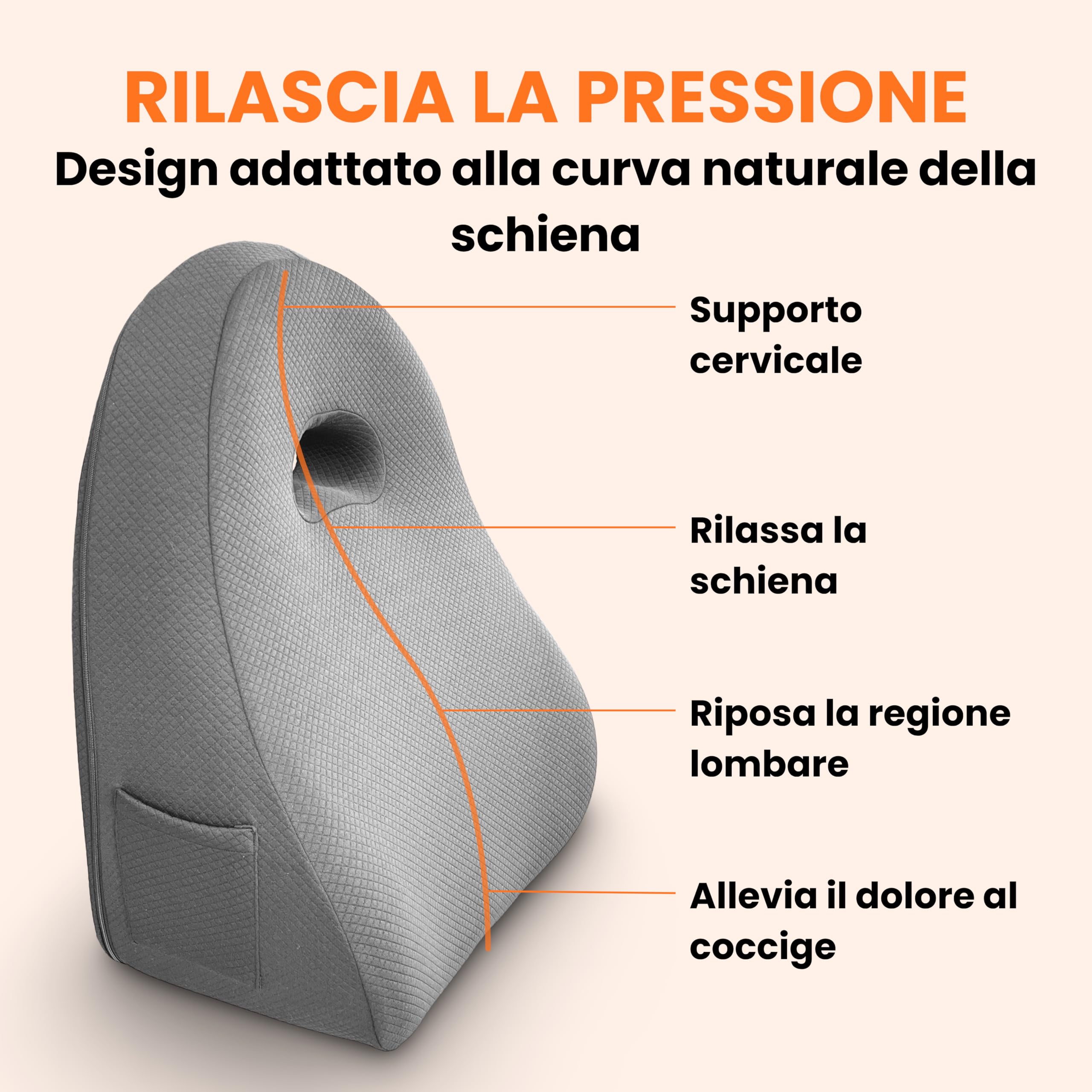 Cuscino da Lettura per Letto e Divano - Schienale Triangolare (grigio)