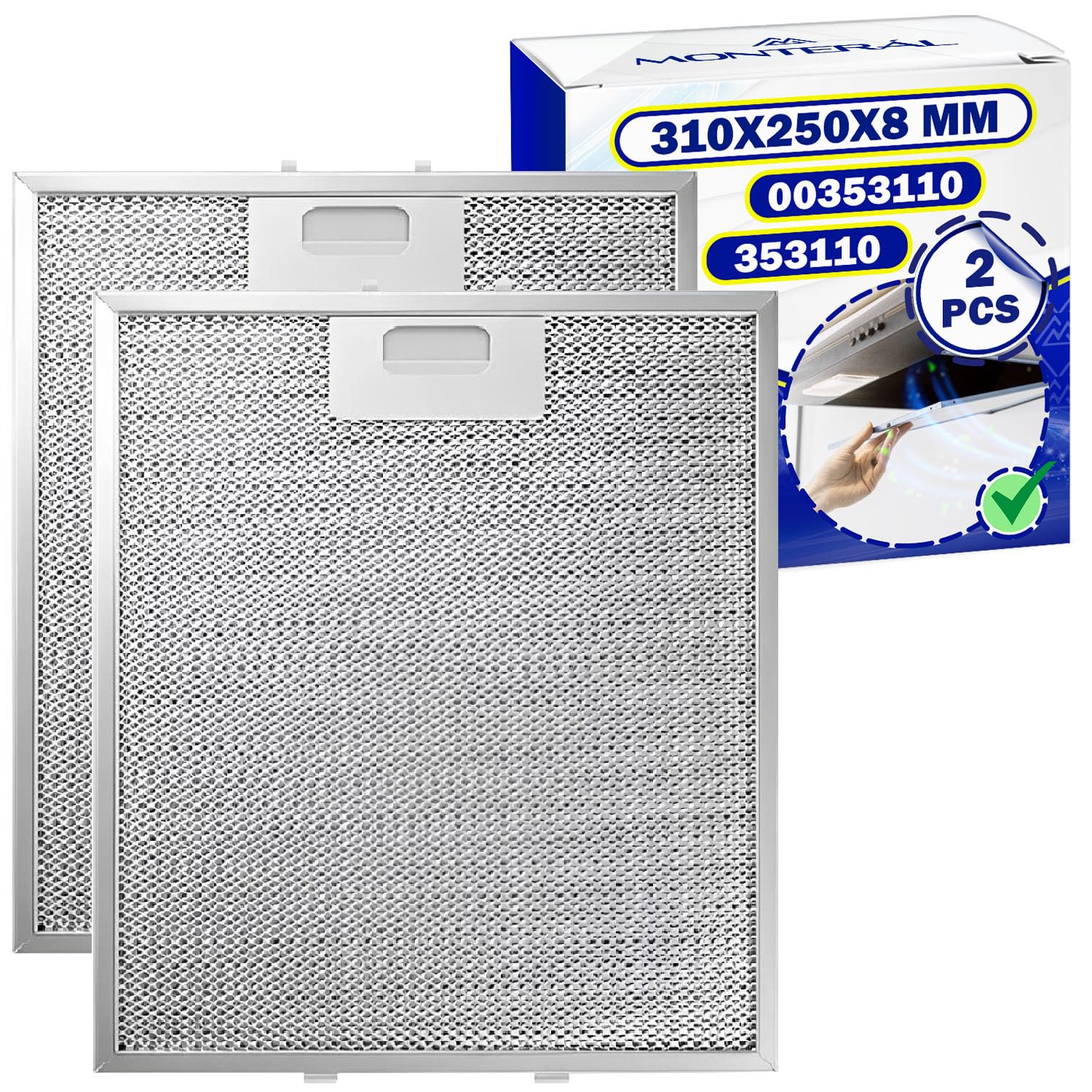 2x Aluminio Filtro Rejilla Grasa para Campana Extractora 310 x 250 x 8 mm | 00353110 353110 para Bosch para Siemens para Neff para Constructa – MONTERAL