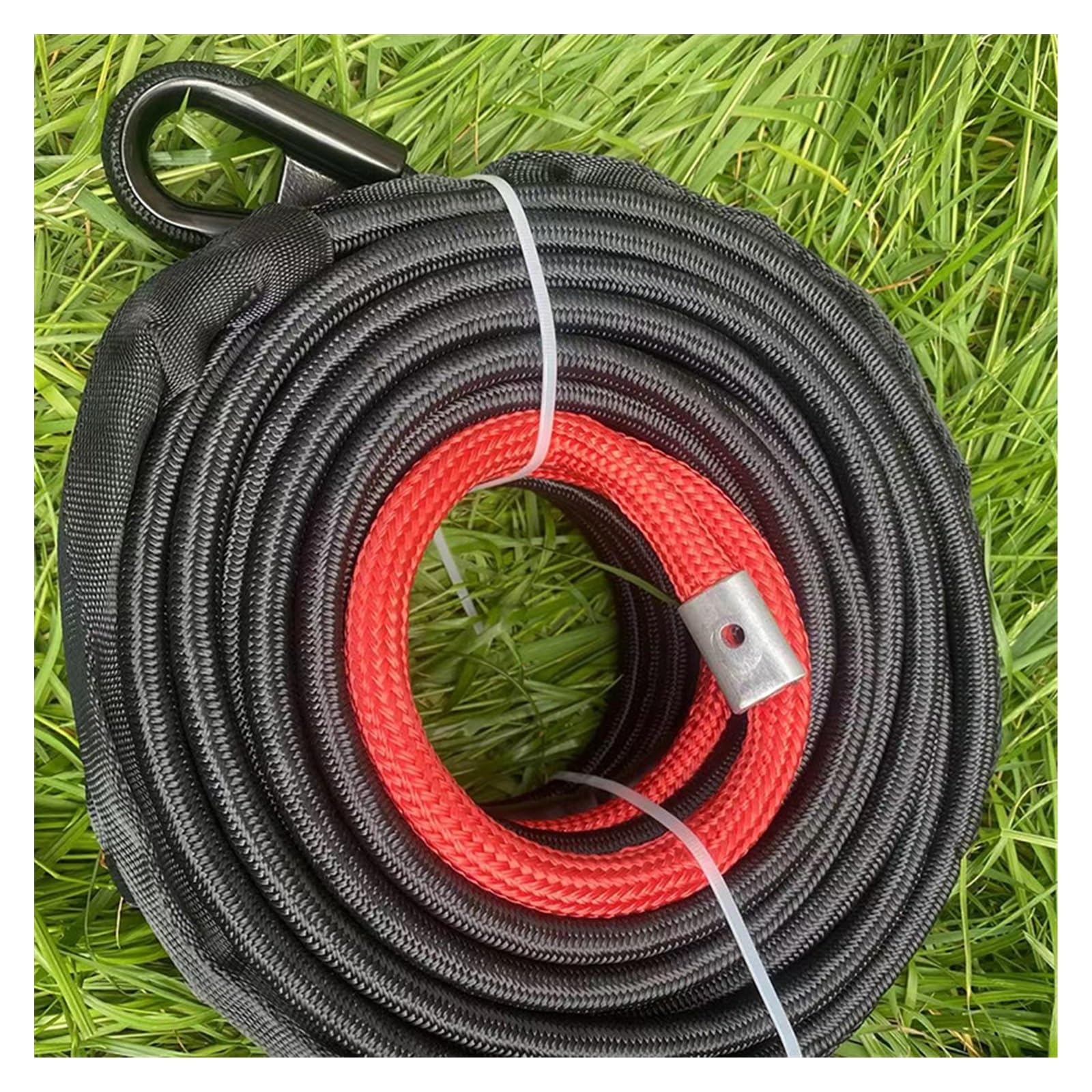 Kit de corde de treuil synthétique Corde de remorquage 10mm x 25M, 9,5 tonnes, for SUV, auto-assistance, corde moléculaire très élevée, crochet de remorquage, banderoles, Double treuil(A)