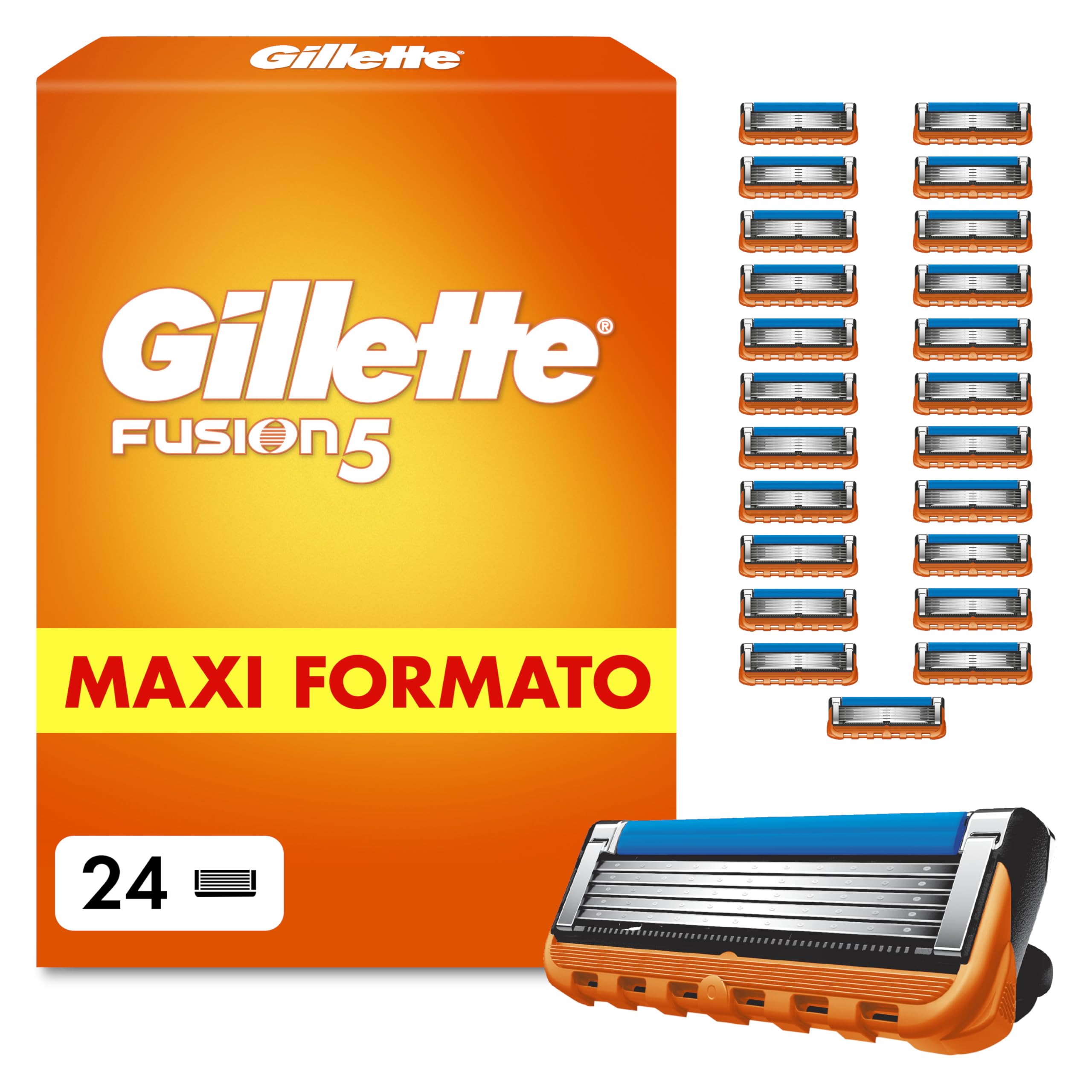 Gillette Lamette Gillette Fusion 5, 24 Lamette Da Barba Di Ricambio per Rasoio Barba Manuale Fusion5, da 5 Lame, Rasatura Scorrevole con Striscia Lubrificante, Fino a 1 Mese di Rasatura per Lametta