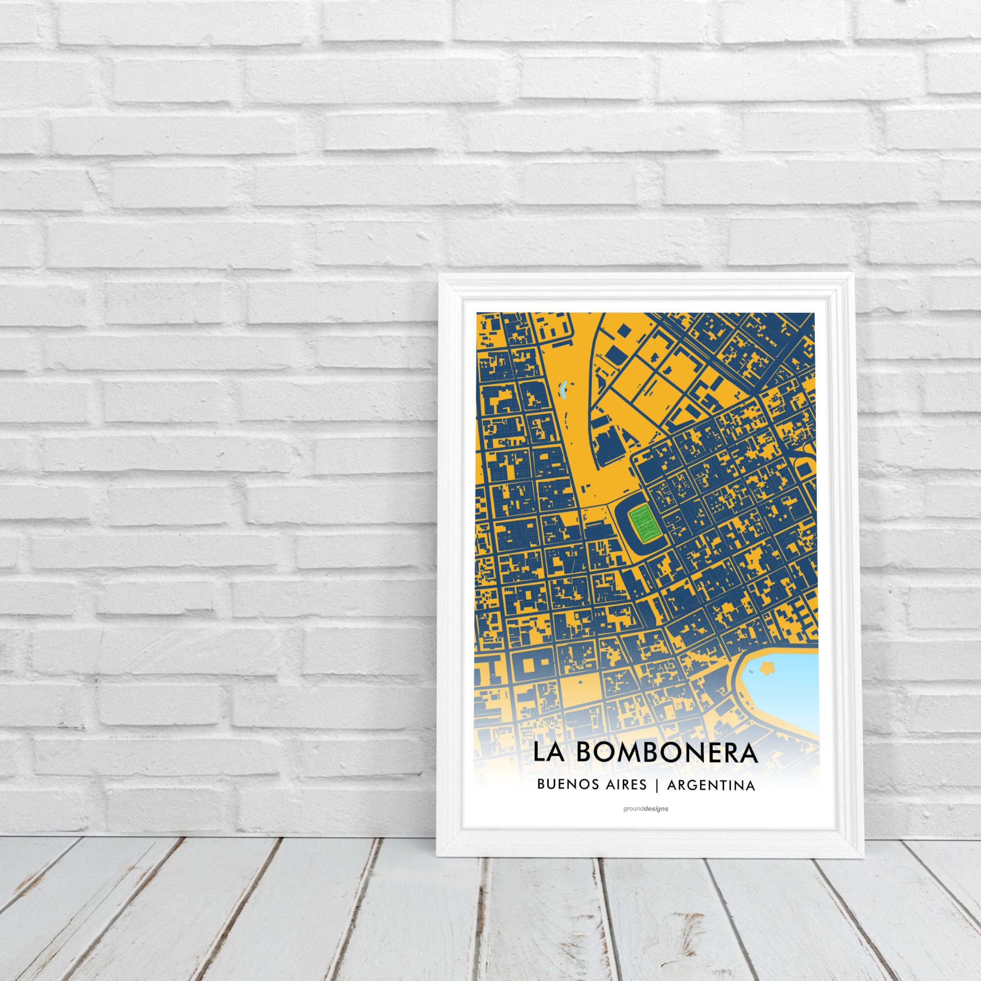 GroundDesigns BOCA JUNIORS Regalo Calcio LA BOMBONERA Stadio Stampa Artistica A3 Mappa Buenos Aires Argentina