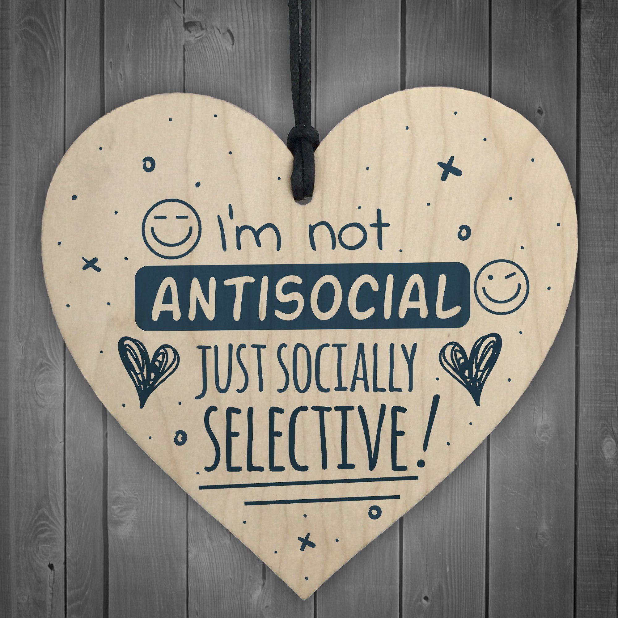 Red Ocean Not Antisocial Wooden Heart Friendship Plaque Sign Funny Novelty Birthday Thank You Gift