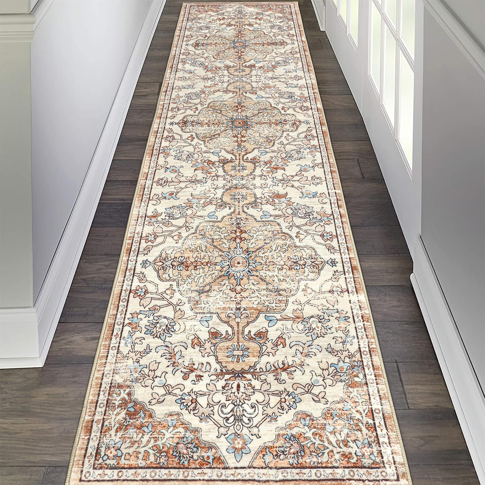 Pauwer Boho Hallway Runner Rug 2x8 Washable Entryway Area Rugs Non Slip Farmhouse Vintage Floor Mat Carpet Runner for Hallways Laundry Room Kitchen