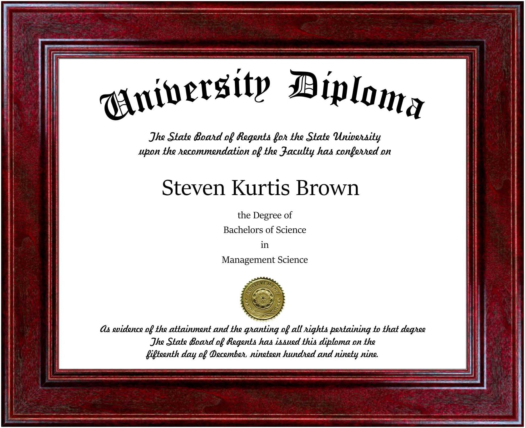 Single Diploma/Document Frame for 9" wide x 7" Tall Diploma