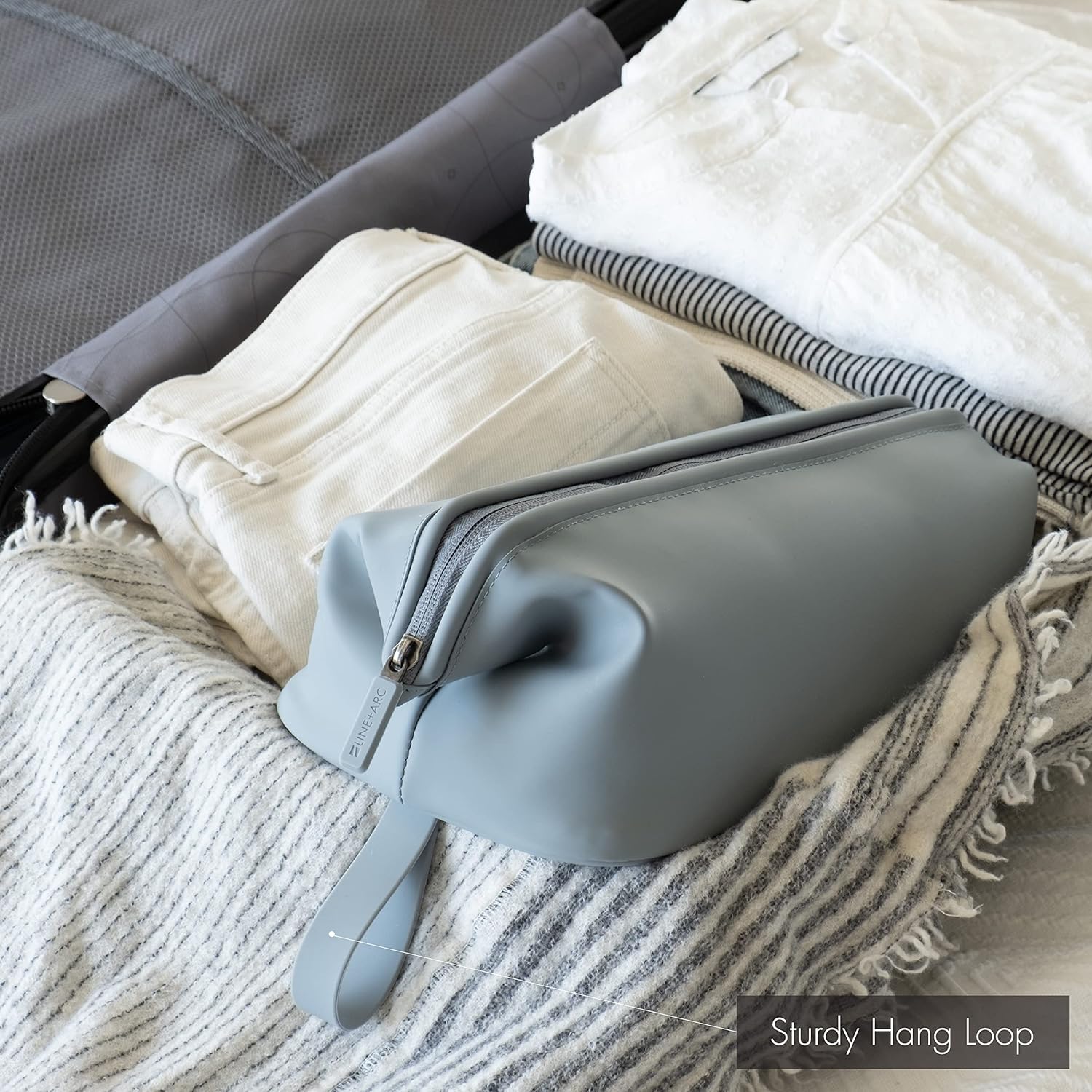 LINE+ARC Easy-to-Clean Silicone Dopp Kit (As Seen in Glamour and GQ) Extra-Wide Opening Anti-Stain (Forest, 3.5L) Toiletry Bag Travel Set Makeup Organizer Cosmetics Case Fabric Simple Hang Loop - Image 8