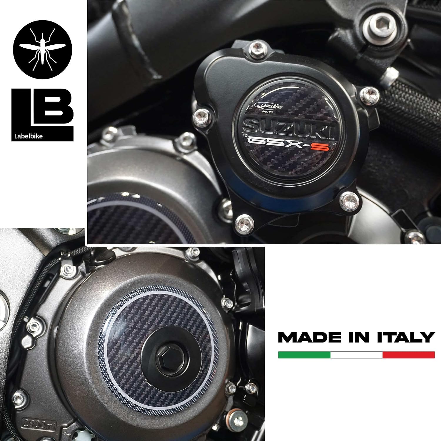 labelbike - 3D Stickers Motorcycle Carter Protection and Decoration in Resin Compatible with Suzuki GSX-S 950 Motorcycles of 2021 - Carbon Color