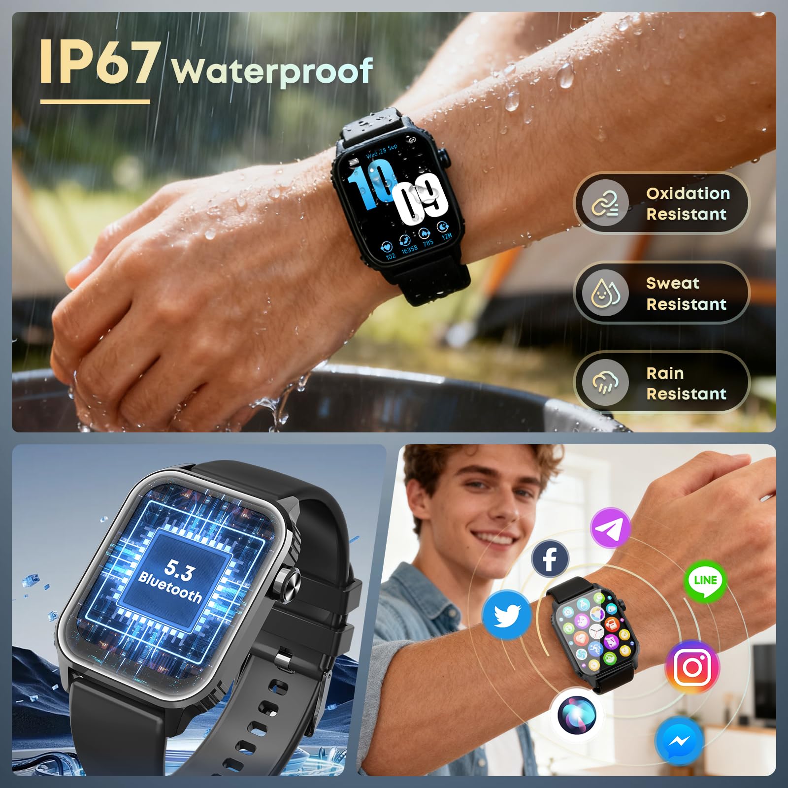Smart Watch for Men, 120+ Sports Modes Smartwatch with 1.83" HD Touchsreen, Sleep Monitor, IP67 Waterproof, Bluetooth Call & Music Control Fitness Watch for iPhone/Android — view 4