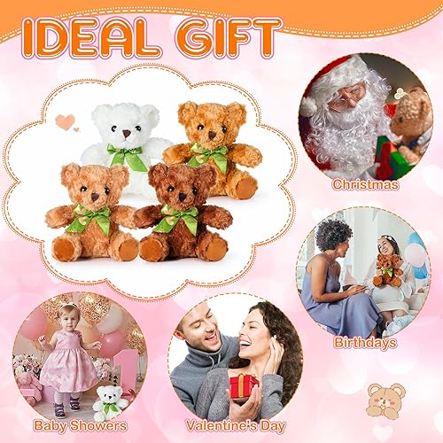 Miniatura 7 de HyDren 24 piezas de osos de peluche a granel de 8 pulgadas, pequeño oso suave de peluche con corbatín para cumpleaños, boda, baby shower, fiesta,