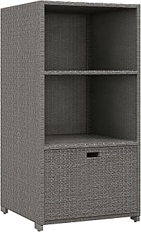 Outsunny Valet Pool Towel Rack, Waterproof PE Plastic Rattan Wicker Storage Organizer, Indoor Outdoor Spa, and Hot Tub Accessory Storage, 2 Shelves, 1 Basket Drawer, Mixed Gray