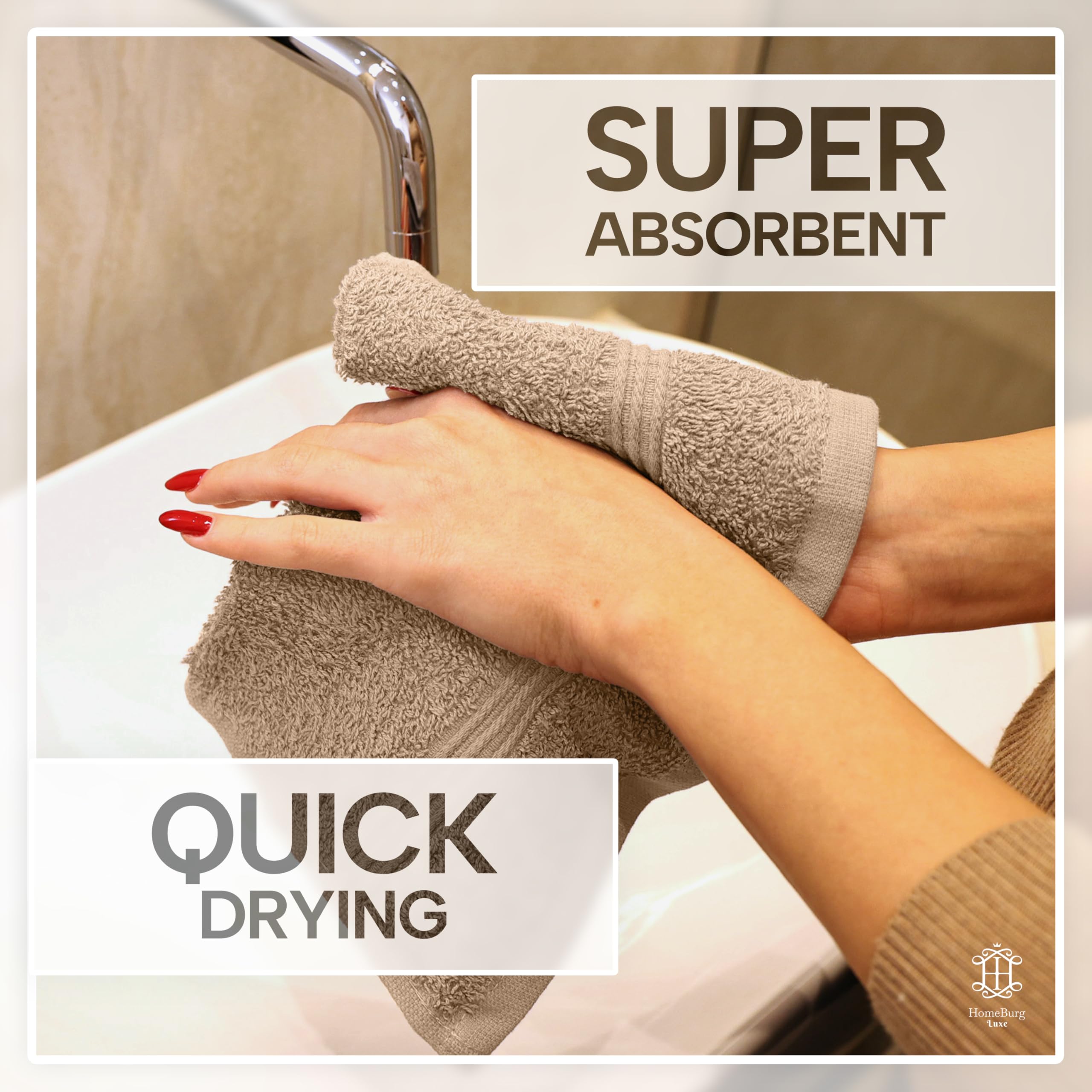 HomeBurg Luxe 12-Piece Washcloth Set, 100% Cotton, Soft & Absorbent, Easy Care, Premium Towels for Face & Daily Use - Image 4
