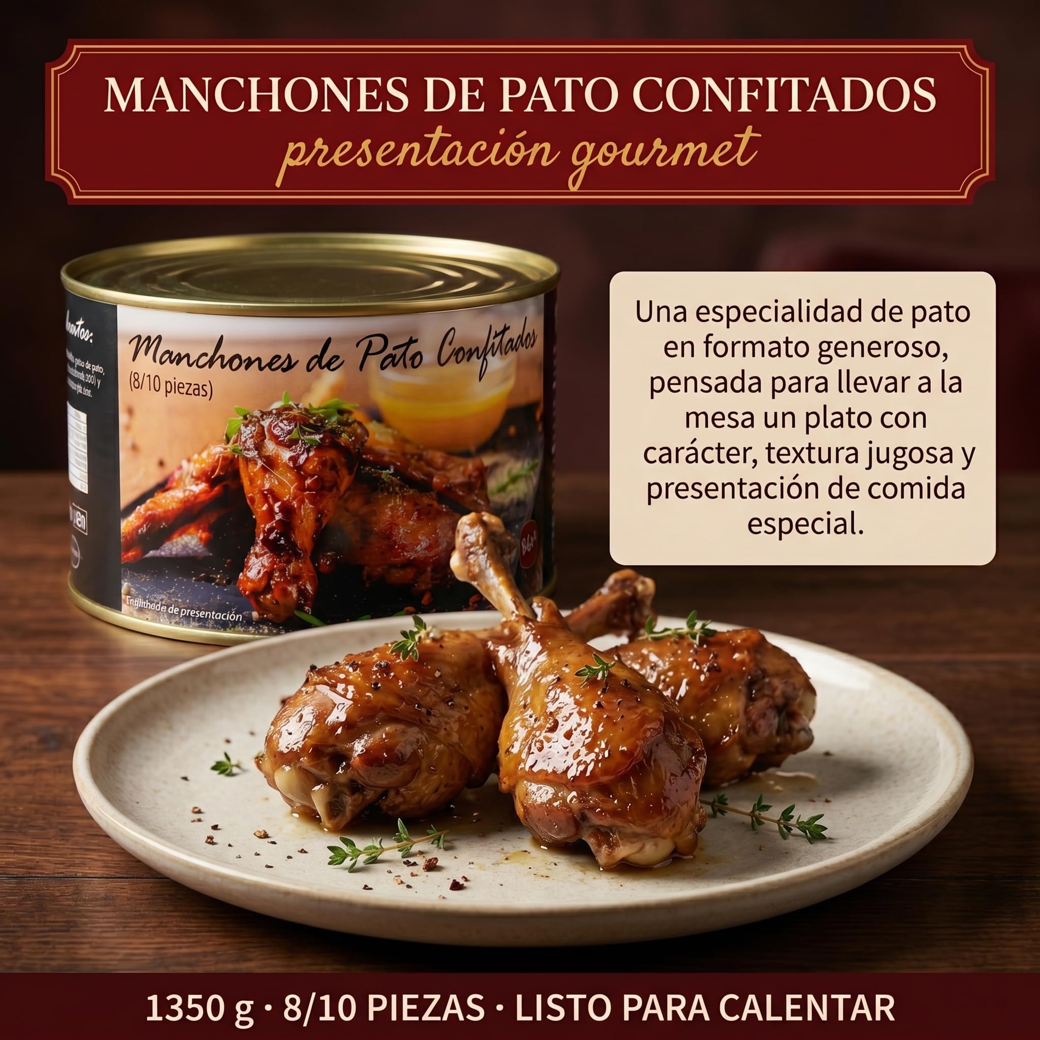 POLGRI Confit de Pato Manchones Lata 1350 g 8/10 Unidades Conserva Gourmet