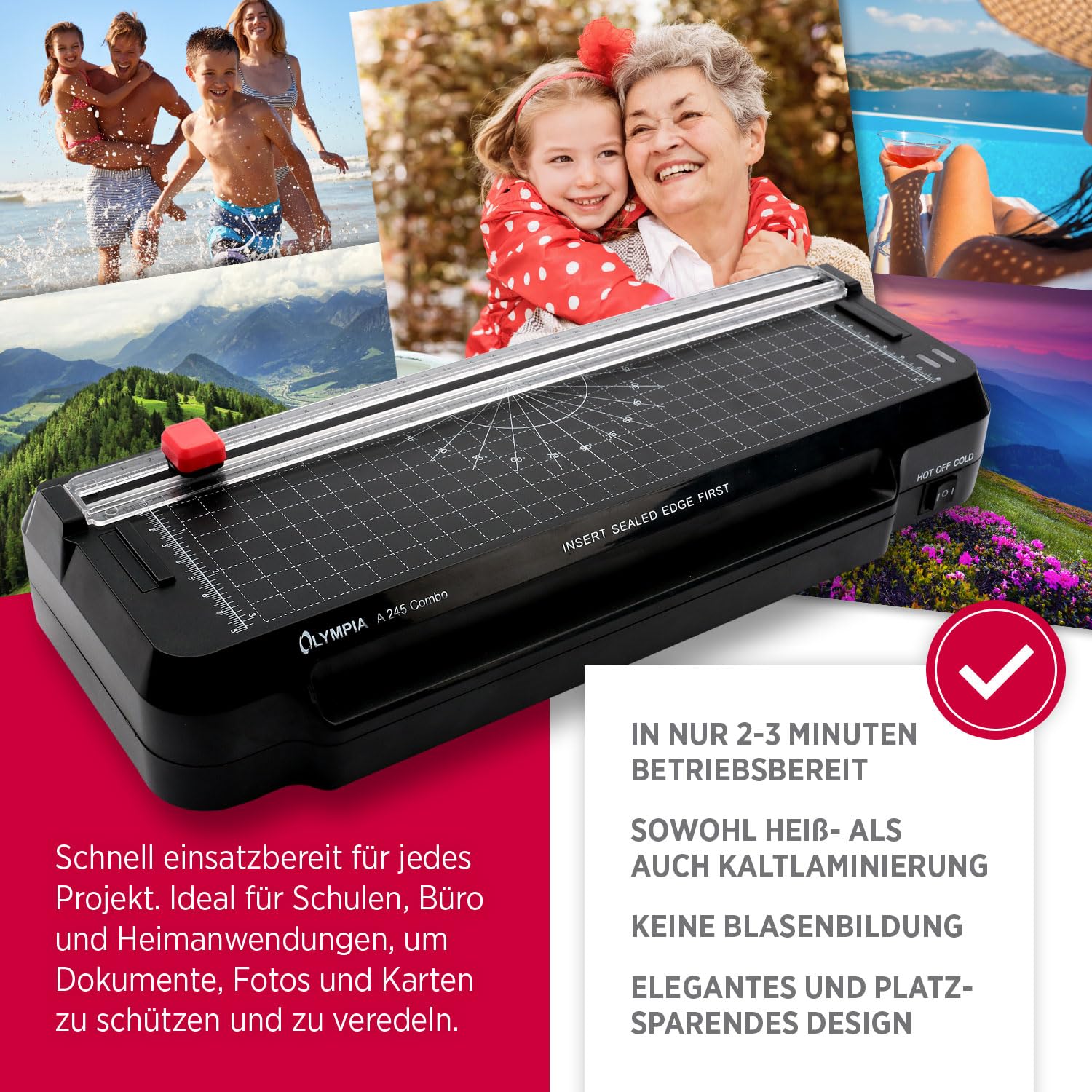 Olympia A 245 Combo 4in1 Laminiergerät | Heiß- & Kaltlaminator | Laminierset für A4 | integriertes Schneidelineal | Laminierfolien-Set & Eckenrunder | Schnelle Aufheizzeit | A4 Dokumentengröße