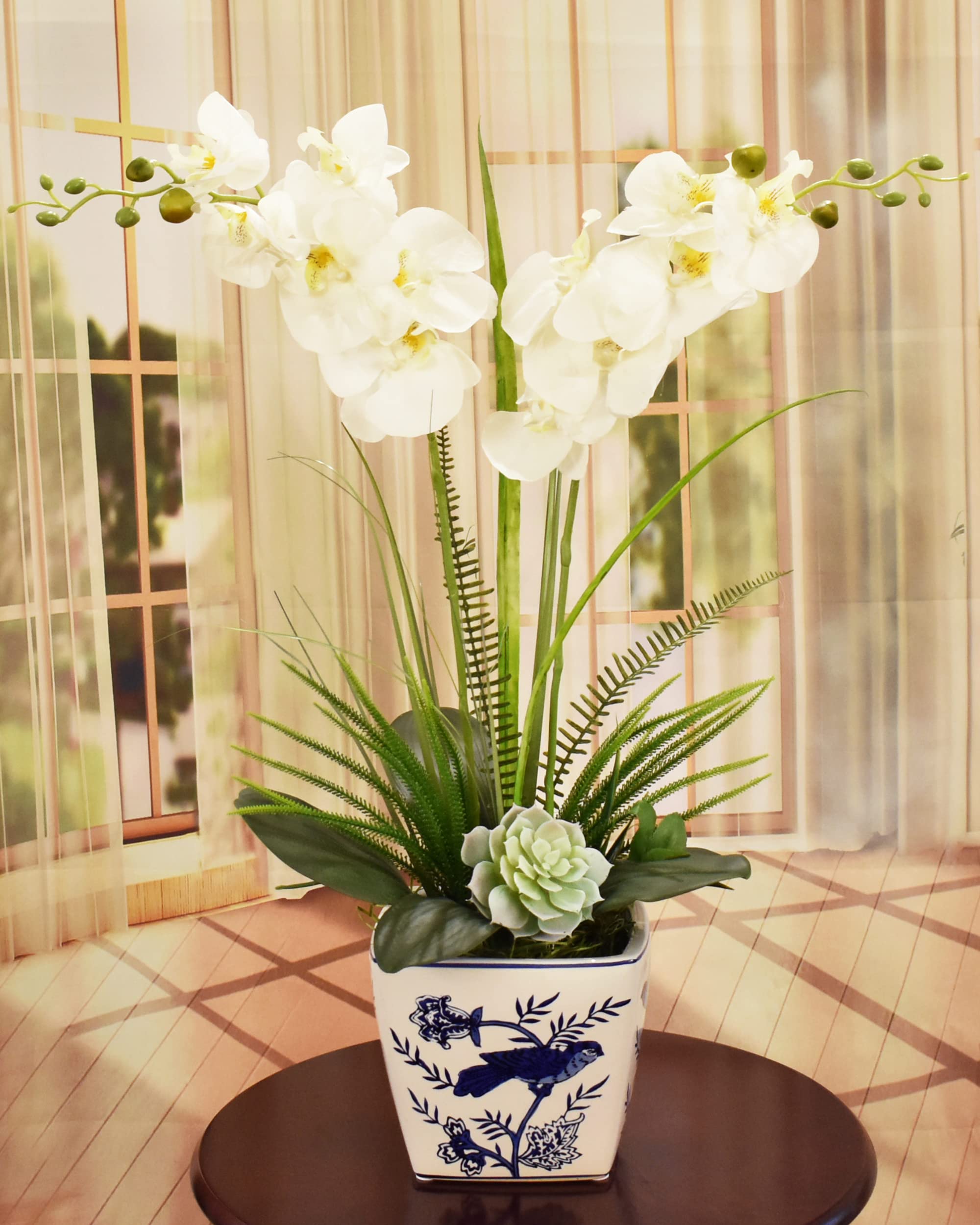 Amazon.com: Floral Home Decor White Silk Orchids in Blue and White