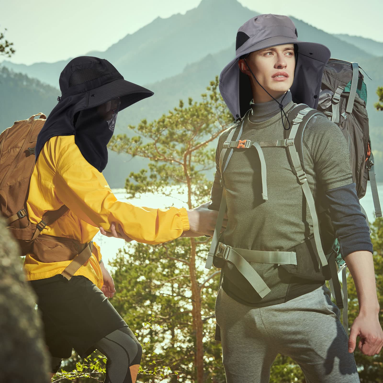 12 cappelli da pescatore per uomini e donne, tesa larga, protezione solare UV, cappello da sole estivo, cappello da trekking per adulti, 4 colori, grigio chiaro, beige e nero, grigio scuro, grigio