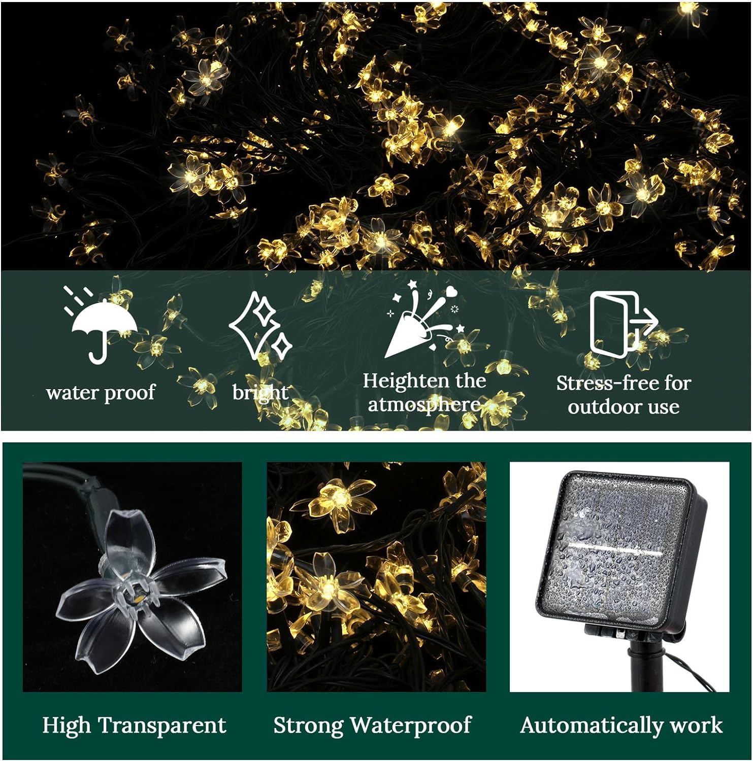 XERGY 30 LED Fairy String Solar Silicon Flower Outdoor/Indoor Waterproof Light, Decorations for Garden, Lawn, Wedding, Party (Warmwhite) 1