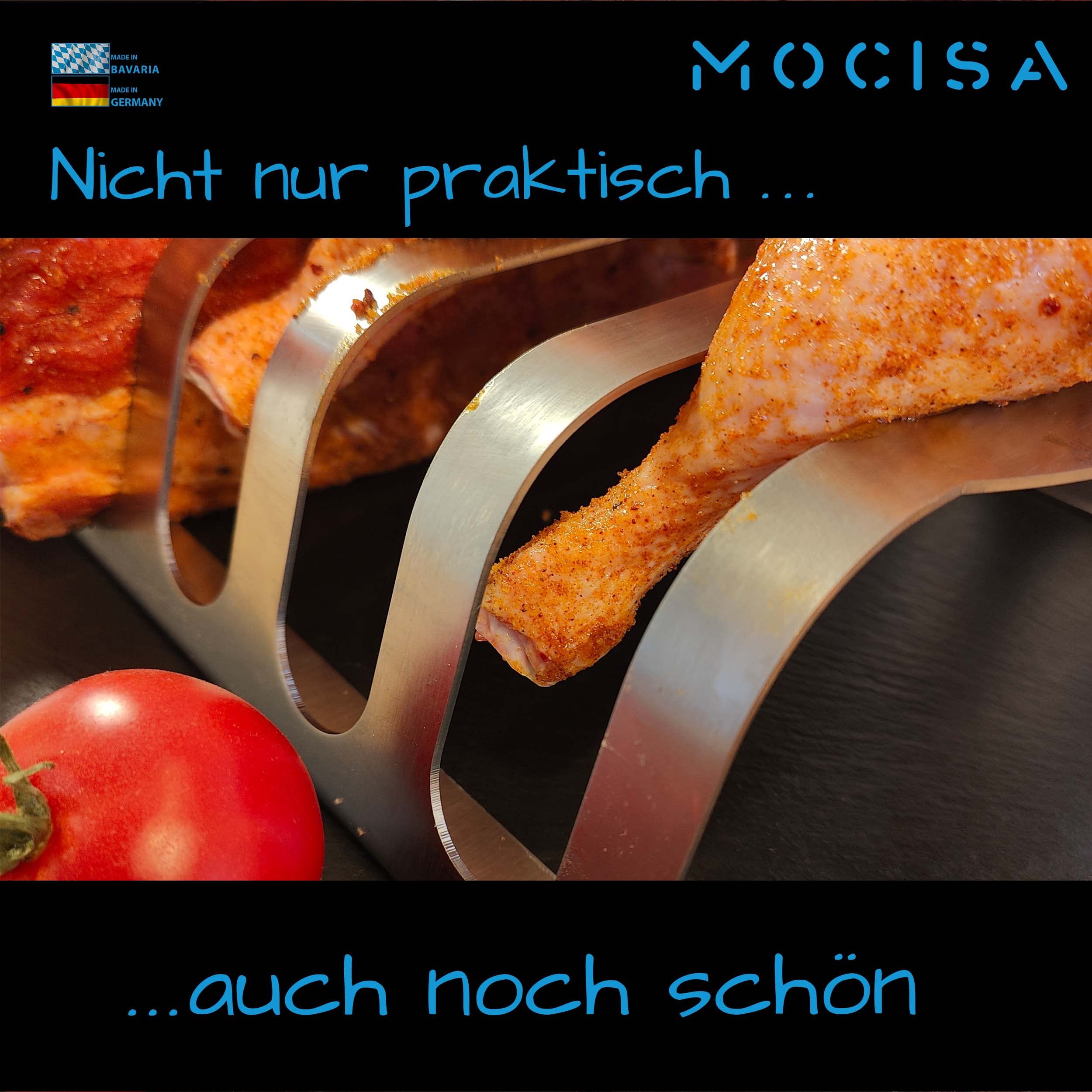 Rib-Rack Size XL (6er)| Rippchenhalter mit Griffen |Das Profi-Tool zum Rippchen-Grillen |Edelstahl | lebensmittelecht |hergestellt in Bayern |für 6 saftige und leckere Spare-Ribs |