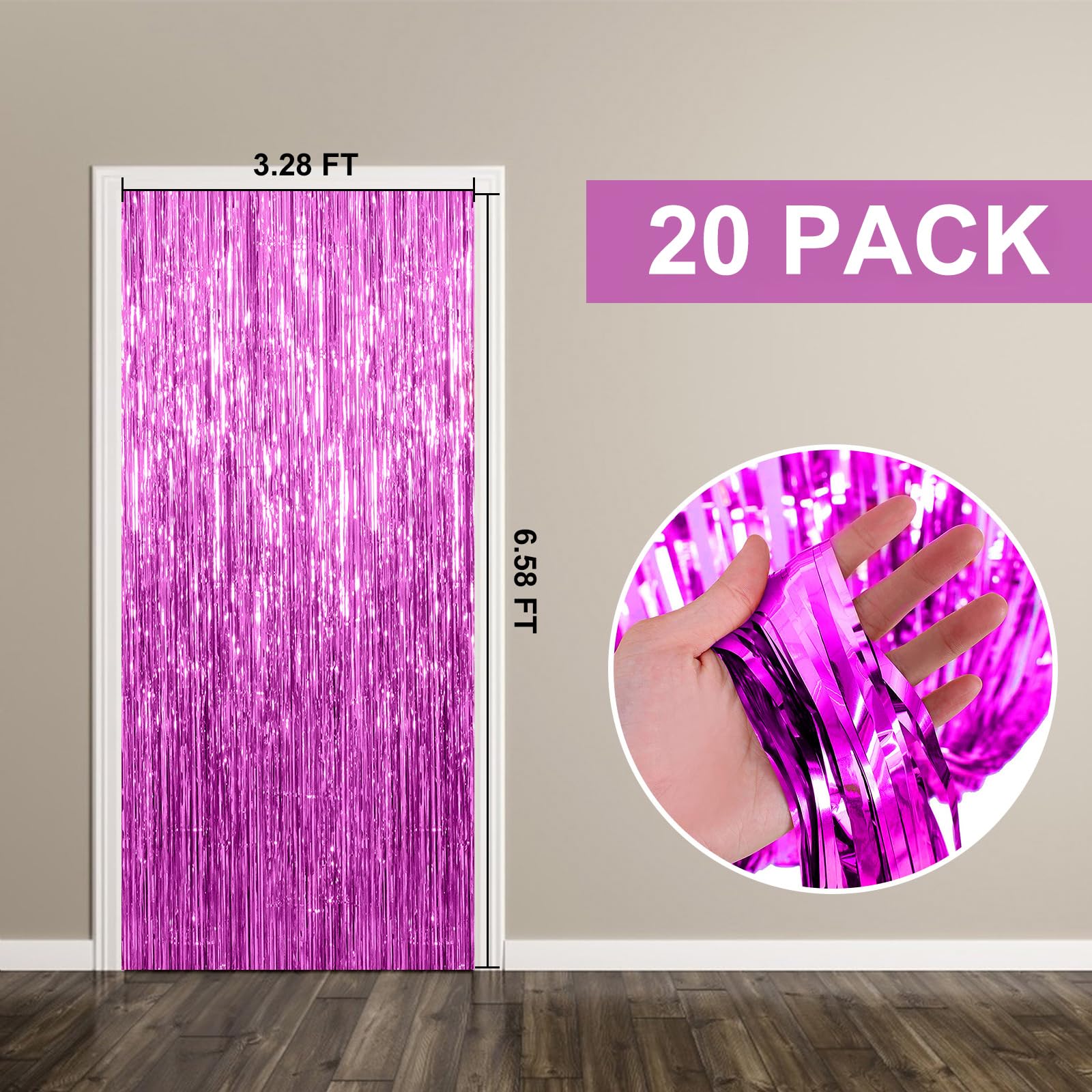 Paquete de 20 cortinas de papel de aluminio con flecos metálicos, accesorios para cabina de fotos, accesorios para cumpleaños, boda, compromiso, baby shower, despedida de soltera, Navidad, celebración