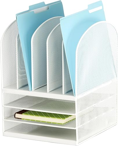 Miniatura 7 de Safco Products - Organizador vertical de escritorio de malla de Onyx de 5 secciones 3256BL acabado de recubrimiento en polvo negro construcción de