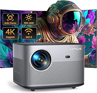 [Auto Focus/Keystone] 4K Projector with WiFi 6 and Bluetooth 5.2, 500 ANSI Lumens WiMiUS P64 Native 1080P Outdoor Movie Proyector, 50% Zoom, Home Projector Compatible with iOS/Android/HDMI/TV Stick