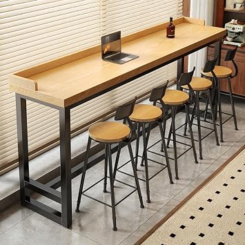 41 Inch Narrow Bar Table with Solid Wood Top - Tall Counter Height Dining Bar Table on Metal Frame, Saving Pub Table for Kitchen,Living Room,Behind Couch or Coffee ShopChair Not Included