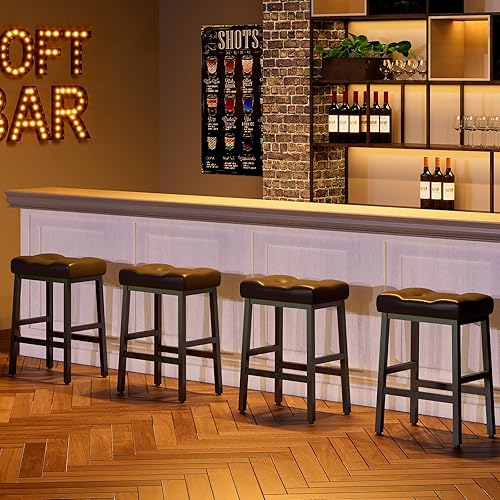 Miniatura 4 de Juego de 2 taburetes de bar de 24 pulgadas de altura de mostrador, sillas de bar de poliuretano de esponja de 3.5 pulgadas de grosor, taburetes de