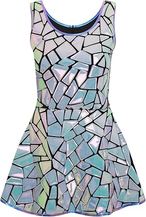 iiniim Women Sparkly Mirror Dress Shiny Rave Party Dance Dress Back Zipper Stylish Dresses Streetwear