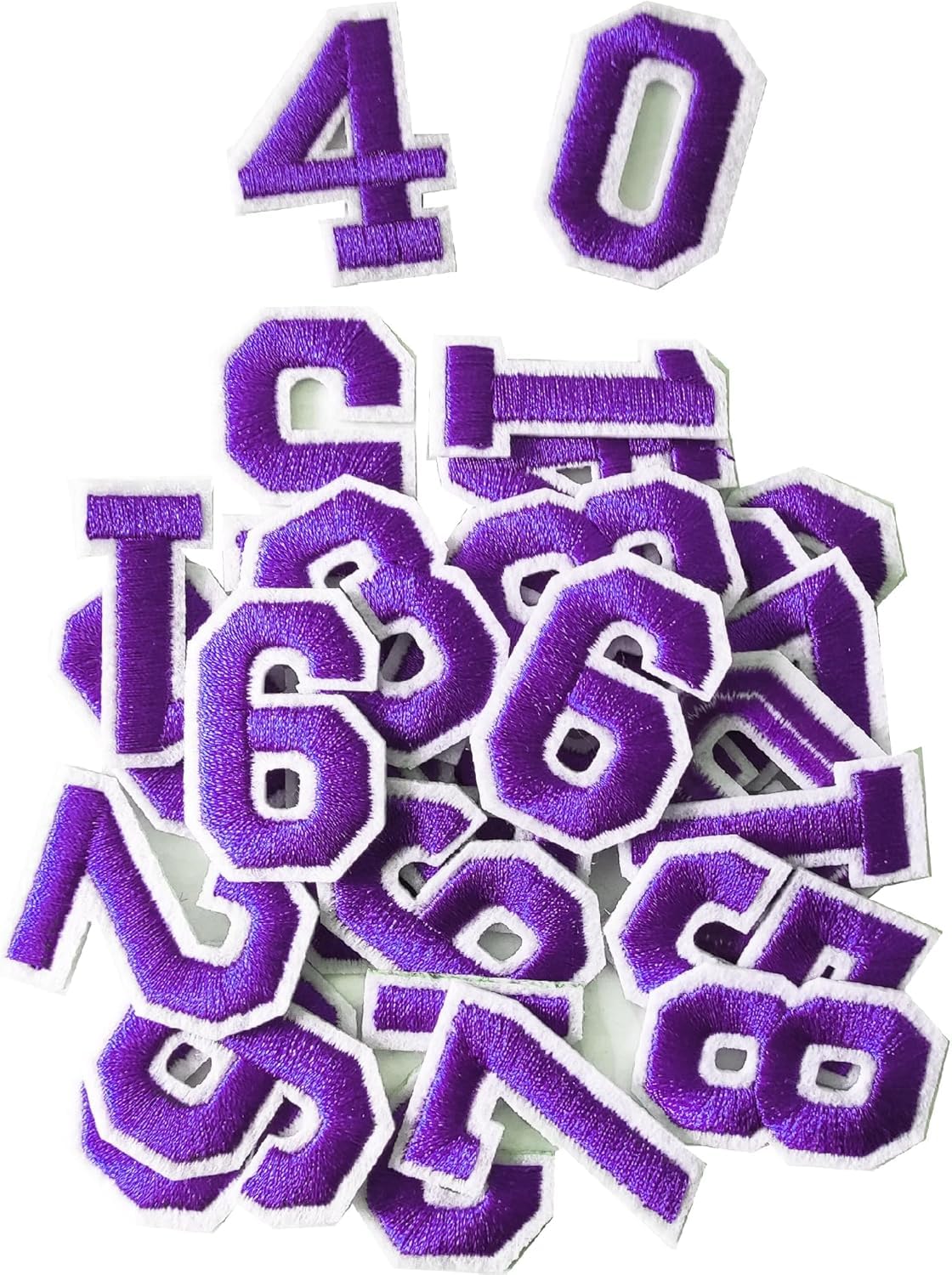 AXEN 40PCS Iron on Numbers Patches, Embroidered Number Patches from 0 to 9, Applique for Clothes, Dress, Hat, Jeans, DIY Accessories, Purple — image 1