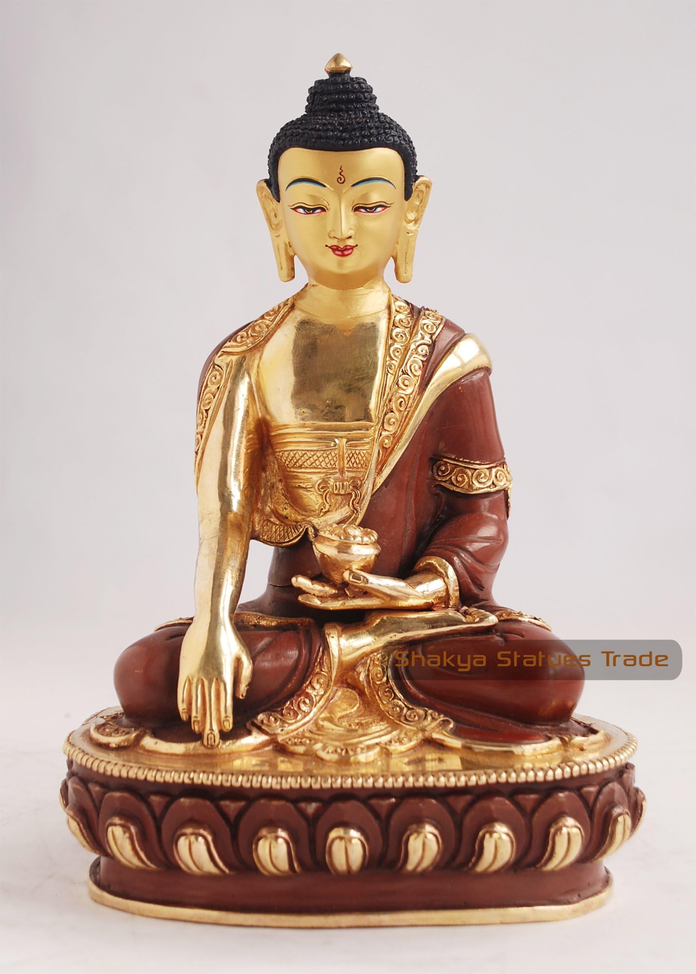 Hand Carved Gold Face Painted 8" Shakyamuni Buddha Copper Gold Gilded Statue From Patan Nepal