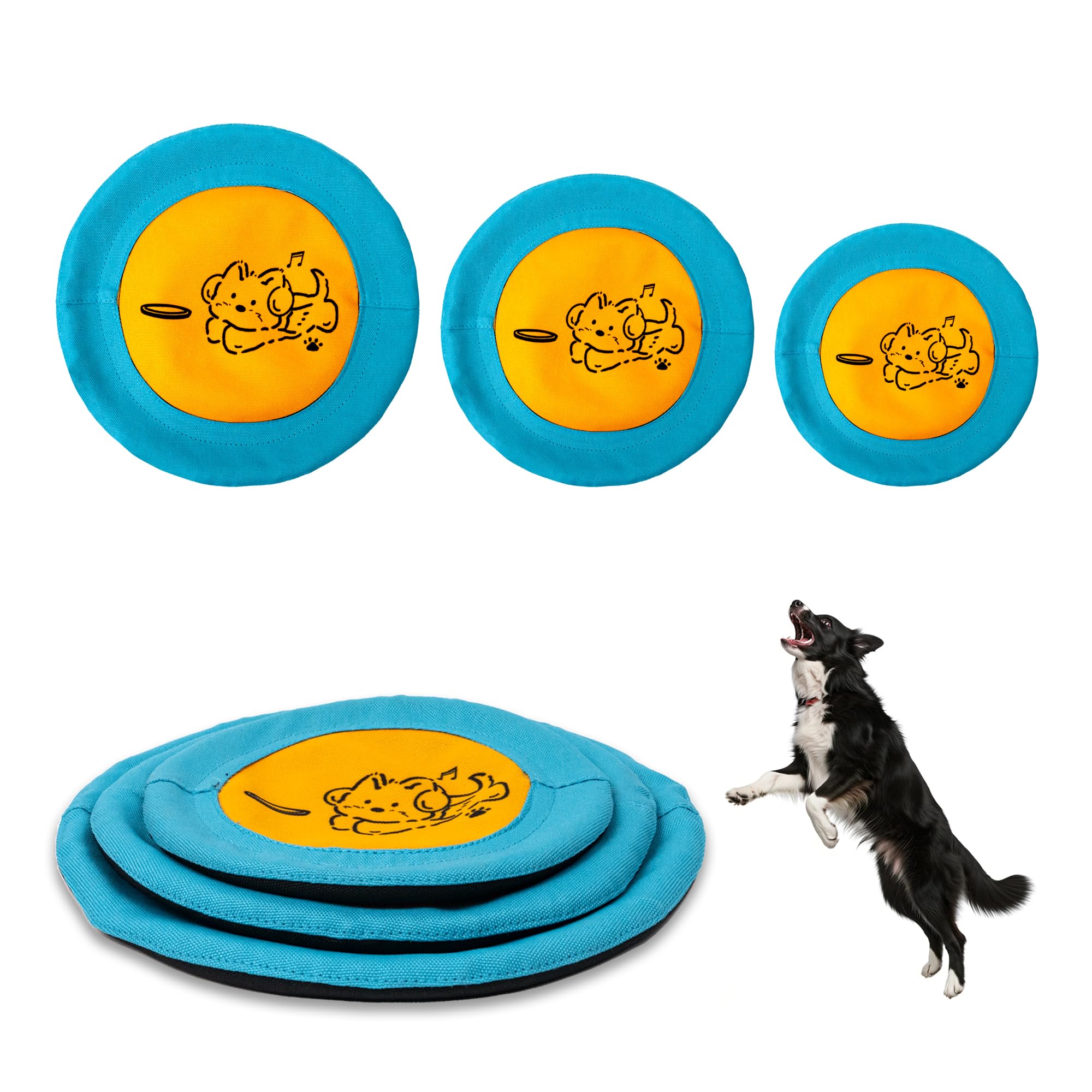 Bifeaw 3 Packs Nylon Interactive Dog Flying Disc - Floating Dog Toys for Aggressive chewers - Water Toys for Dogs (Blue and Yellow)