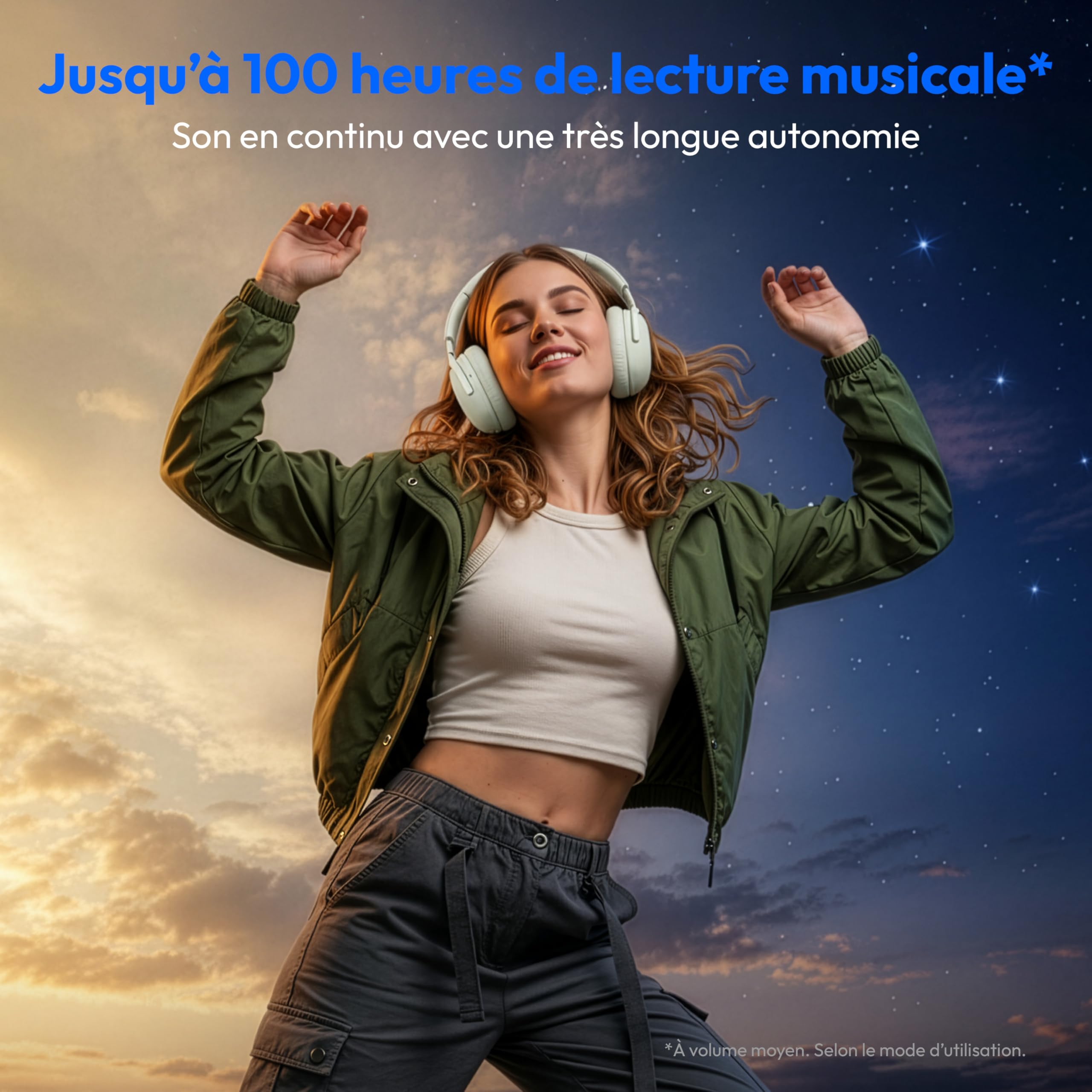 MEDION Casque Over Ear HX-1 Plus (sans Fil, réduction de Bruit Feed Forward, Bluetooth 6.0, 5+1 préréglages EQ, Jusqu’à 100 h d’autonomie, Protection Anti-éclaboussures IPX4), Monochrome
