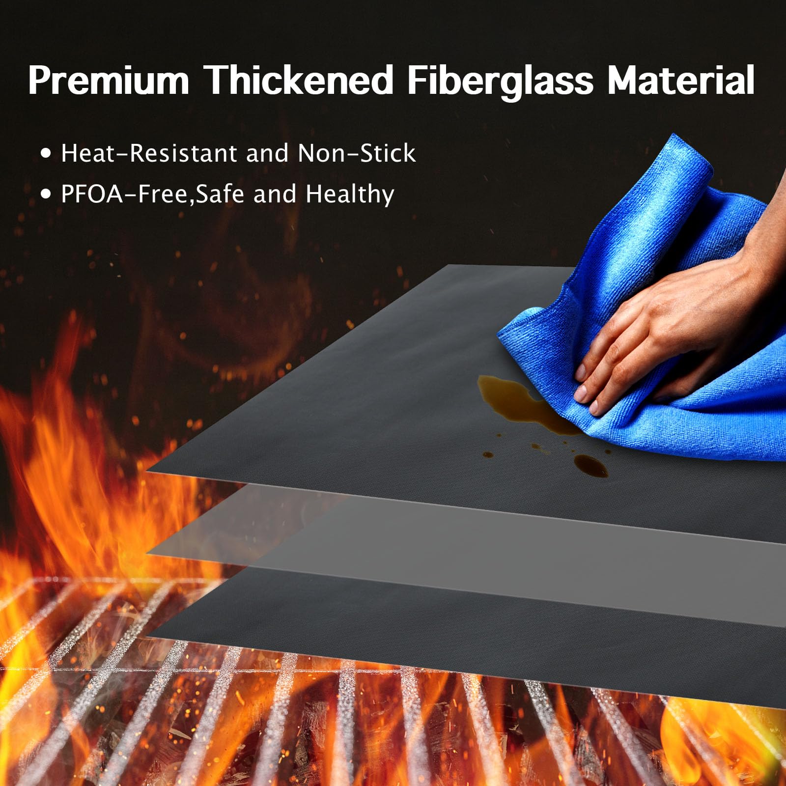Tapis de Barbecue Antiadhésifs en Téflon 40x33cm Lot de 5 Reutilisable sans PFOA