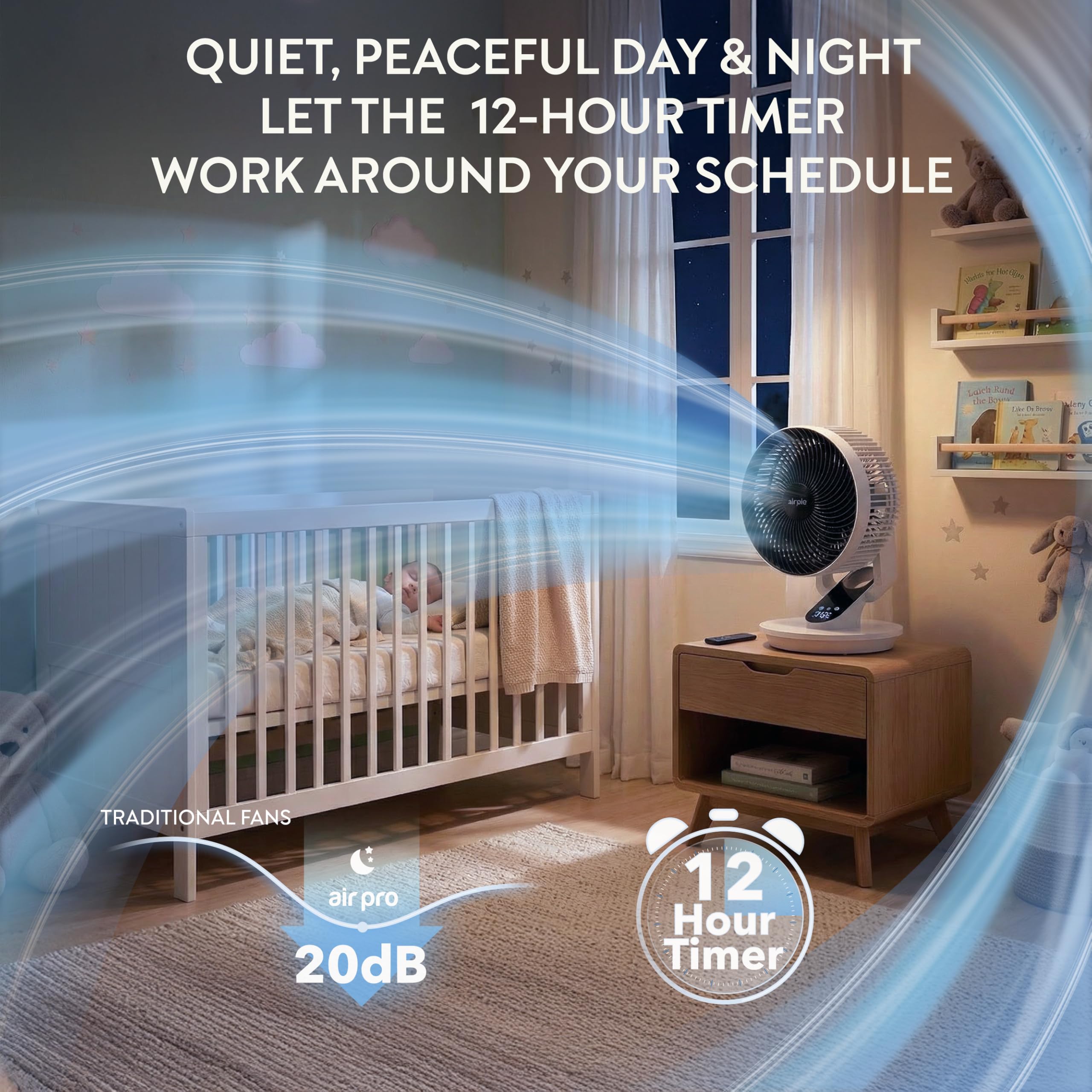 Air Pro 10" Desk Fan SmartVoice™ & Remote Control 3D Oscillation Fan 12 HR Timer, Quiet Copper Motor Air Cooling & Circulator Table Fan - Small Fan with 6 Speeds Mini Desktop Fan Office Home Bedroom