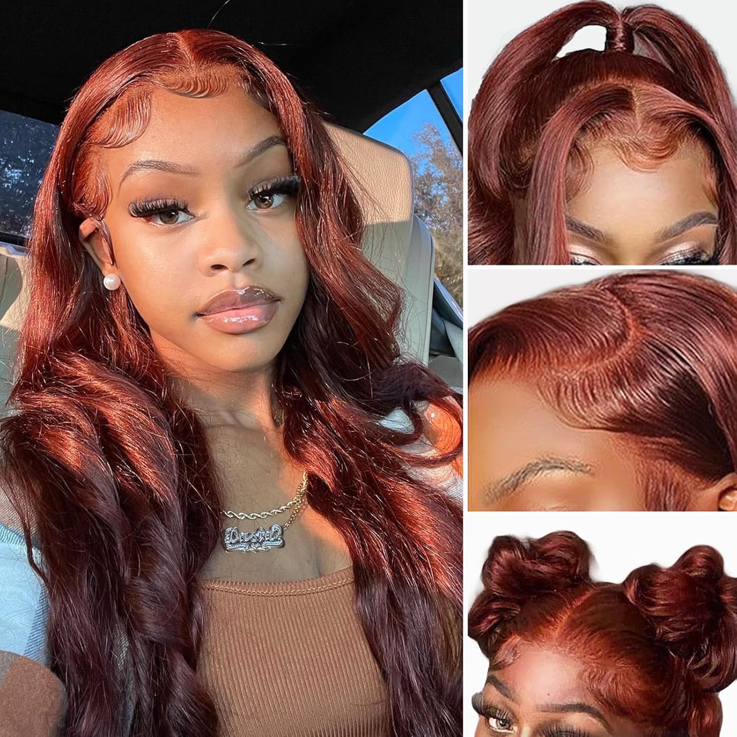 CLong Reddish Brown Lace Front Wigs Human Hair Pre Plucked
