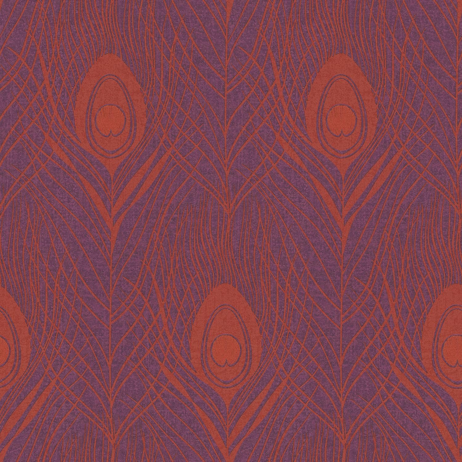 Papier peint plumes Profhome 369715-GU intissé rouge or violet 5,33m2