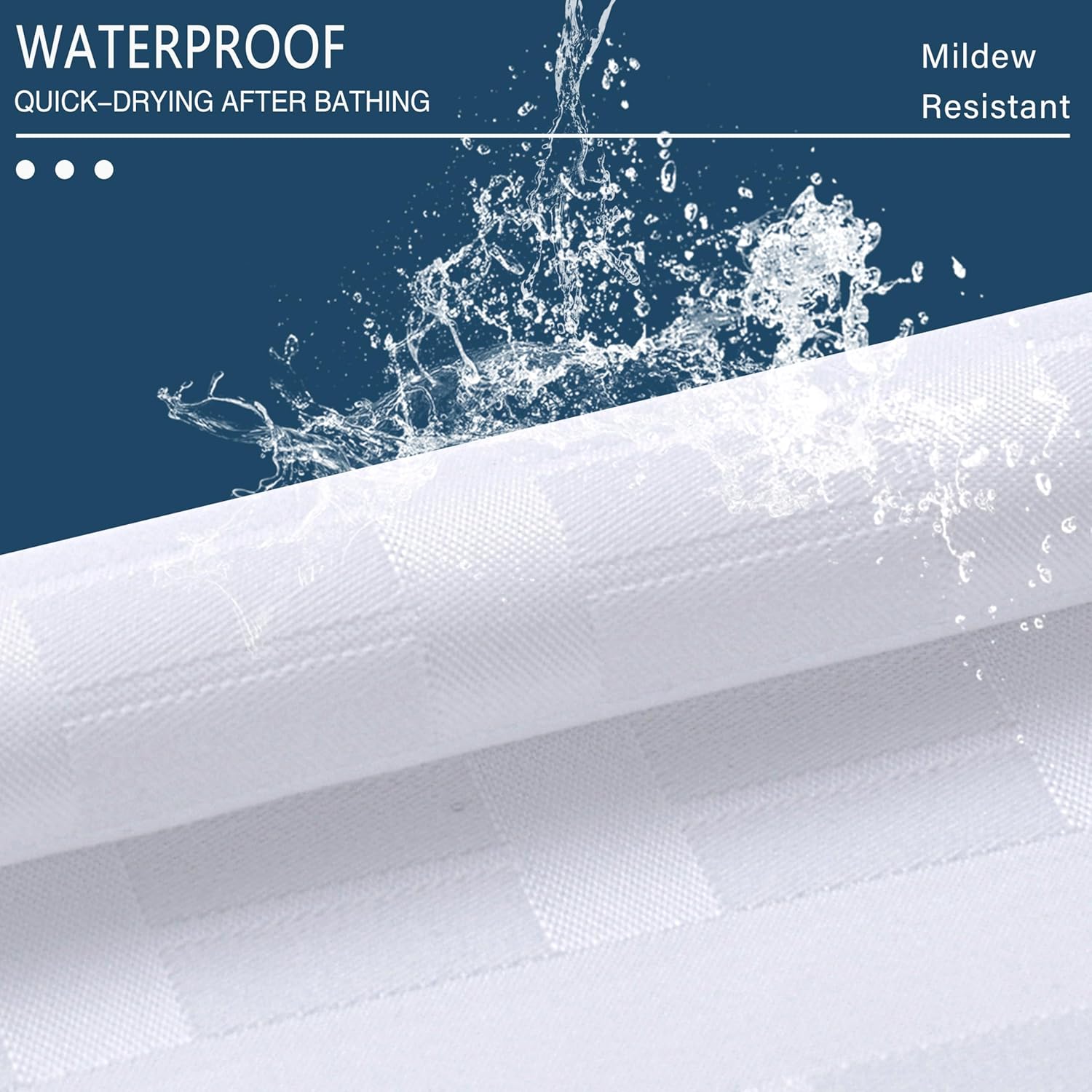 Conbo Mio Extra Wide No Hook Shower Curtain with Snap in Liner Set, 108" x 74" Hotel Luxury White Fabric Shower Curtains for Bathroom with See Through Top Window, Washable, Waterproof 108W x 74H