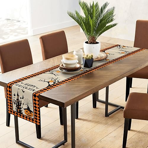 Miniatura 7 de Camino de mesa de calabaza para Halloween, 72 pulgadas de largo, decoración de mesa de Halloween, decoración de fiesta de calabaza para interiores
