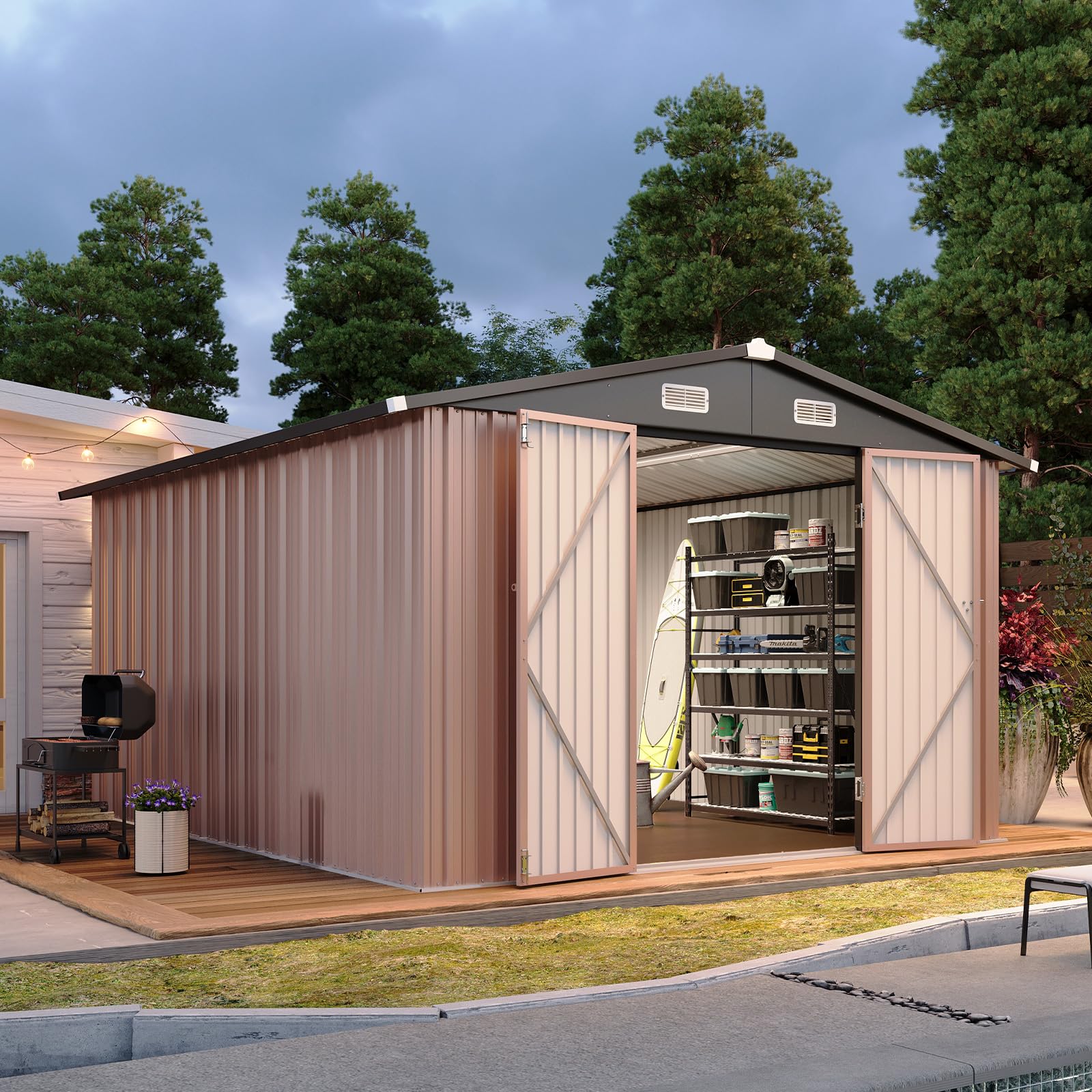 Amazon.com : Aoxun 10x12 Shed with Brown Floor Galvanized Steel