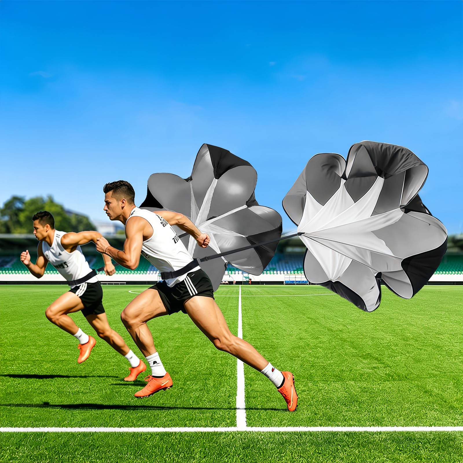 2 Pezzi Paracadute da Corsa, Neri Paracadute di Resistenza, Paracadute Sportivo con Cinghia Regolabile, Paracadute Sprint, Paracadute Corsa Allenamento per Sprint, Rugby, Calcio, Baseball